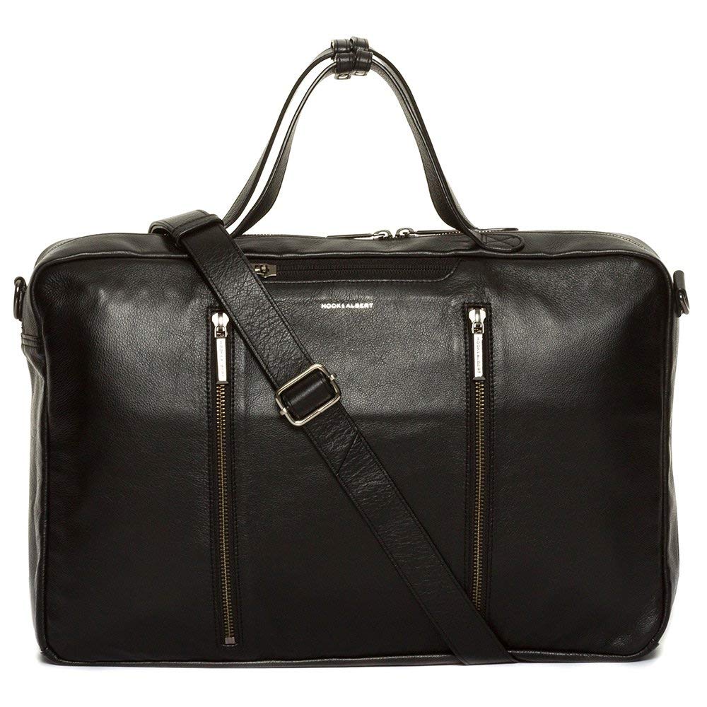 Hook and Albert Premium Leather 3-Way Convertible Carryall Bag - Black | Business Travel & Commuter Essentials Organizer | Perfect for Work, Gym & Weekend Getaways