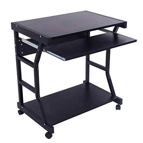 Ergonomic Home Office Computer Desk with 4-Wheel Casters, Drawers & Storage Shelf - Space-Saving Workstation for Small Spaces | Perfect for Remote Work, Online Classes & Gaming Setup