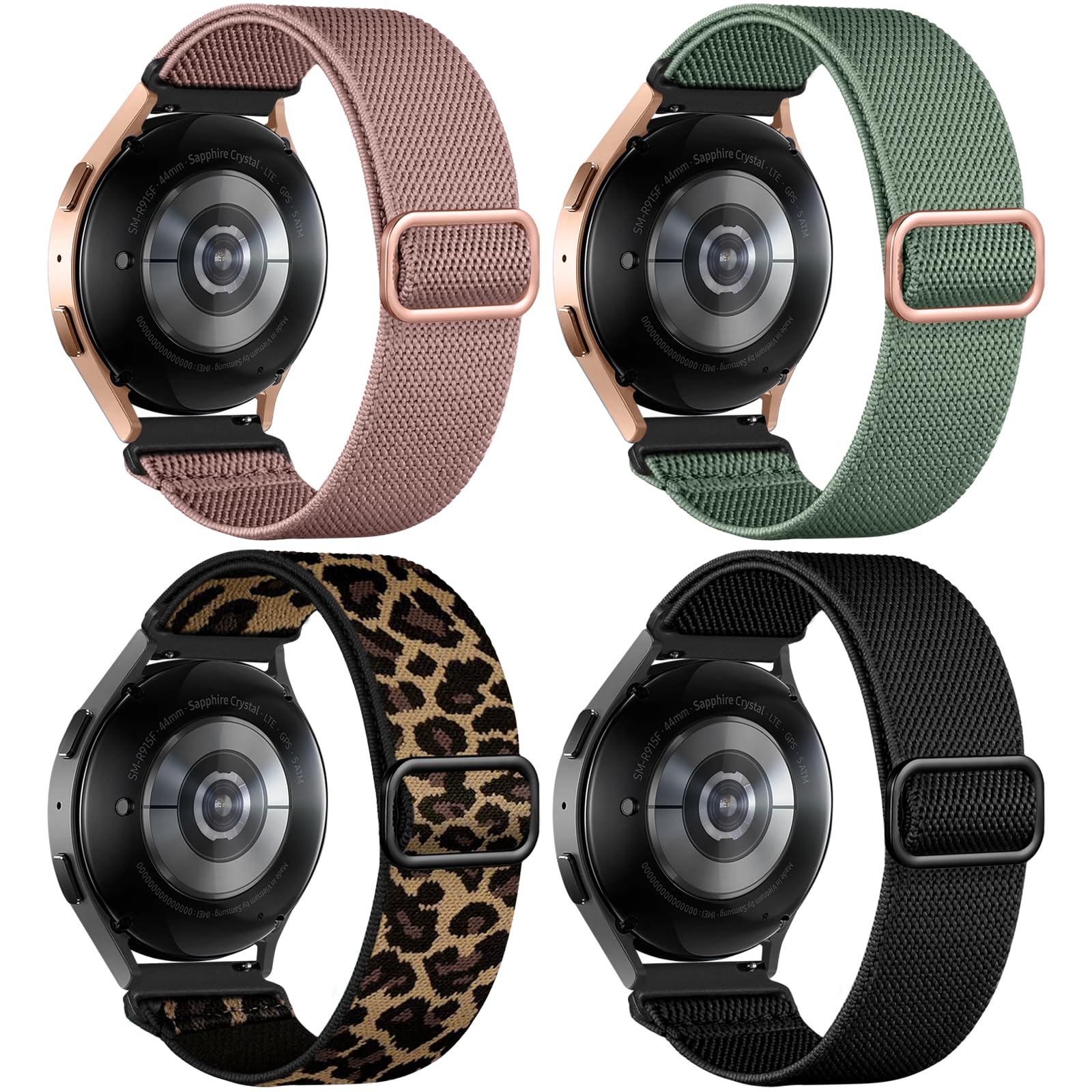 DaQin 4 Pack Stretchy Nylon Solo Loop Watch Bands - Compatible with Samsung Galaxy Watch 7/6/5/4/Classic/Active 2/5 Pro - 20mm Soft Adjustable Sport Strap for Workouts, Running & Daily Wear