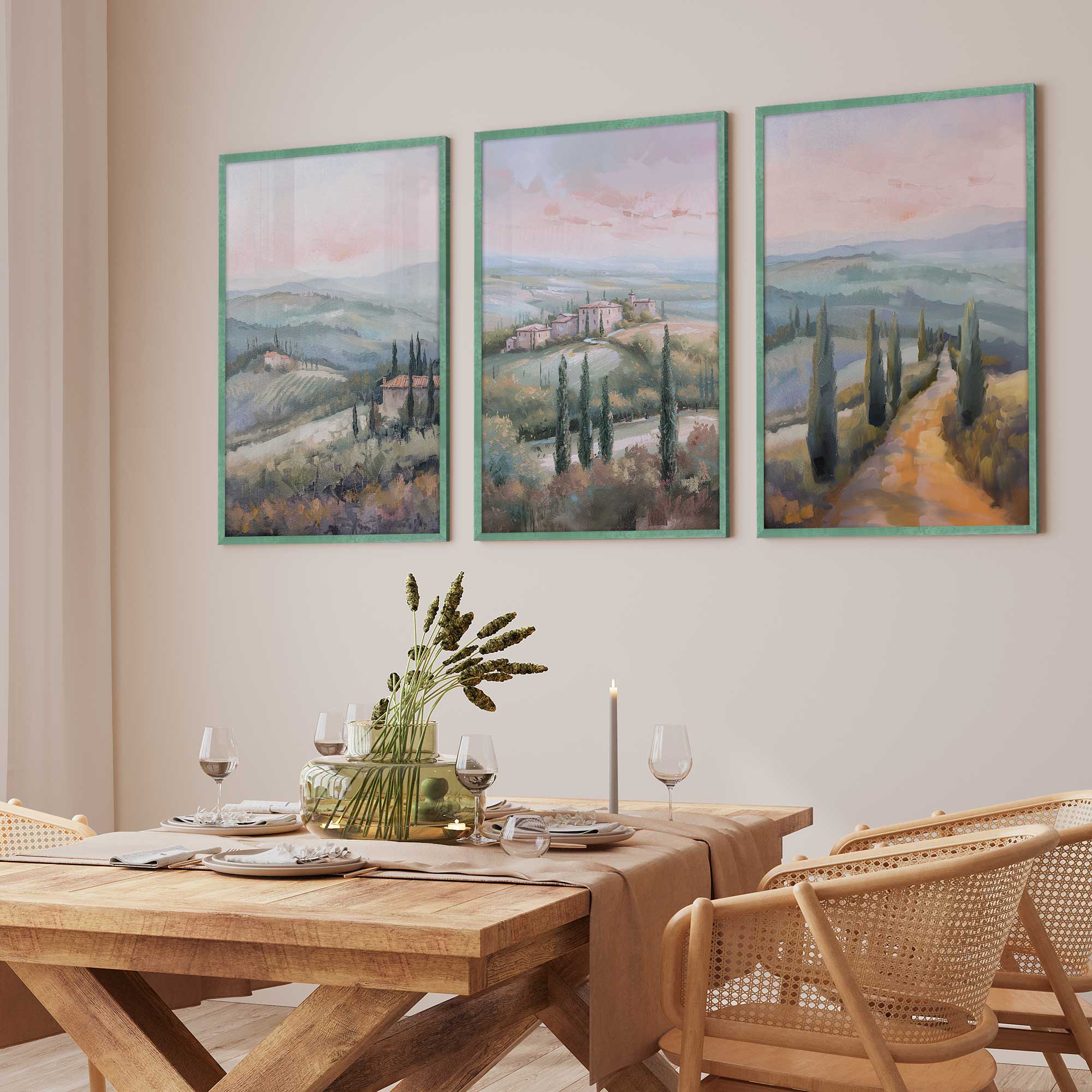 Tuscany Sunset Landscape Art Prints - Set of 3 High-Quality Archival Matte Paper Wall Decor for Living Room, Bedroom & Office