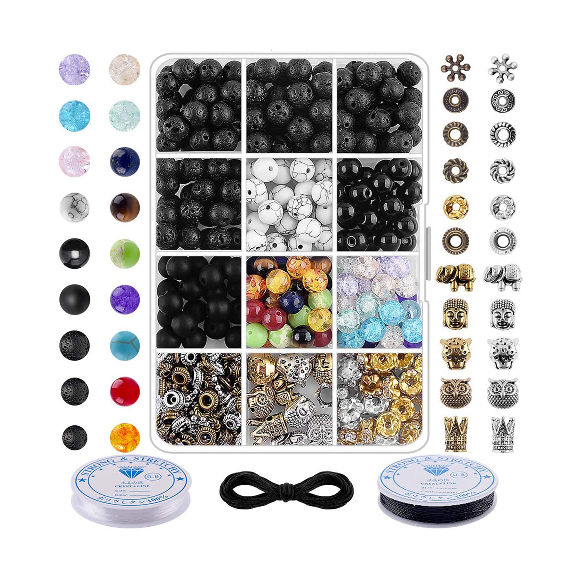 400Pcs 8mm Volcanic Lava Beads for Jewelry Making - Bulk Chakra Beads & Spacer Beads with Crystal String - DIY Essential Oil Diffuser Bracelets, Yoga Accessories & Men's Jewelry Supplies - Perfect for Meditation, Gift Giving & Handmade Crafts