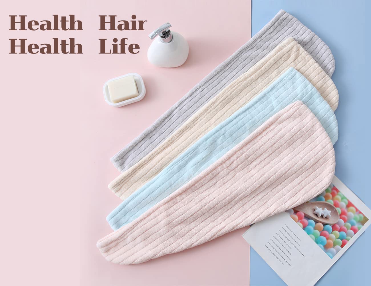 SYMGLIA Microfiber Hair Towel Wrap for Women - 2 Pack (Blue/Pink) - Soft Anti-Frizz Hair Turbans for Wet & Curly Hair - Quick Dry Hair Towel Wrap for Shower, Salon & Travel