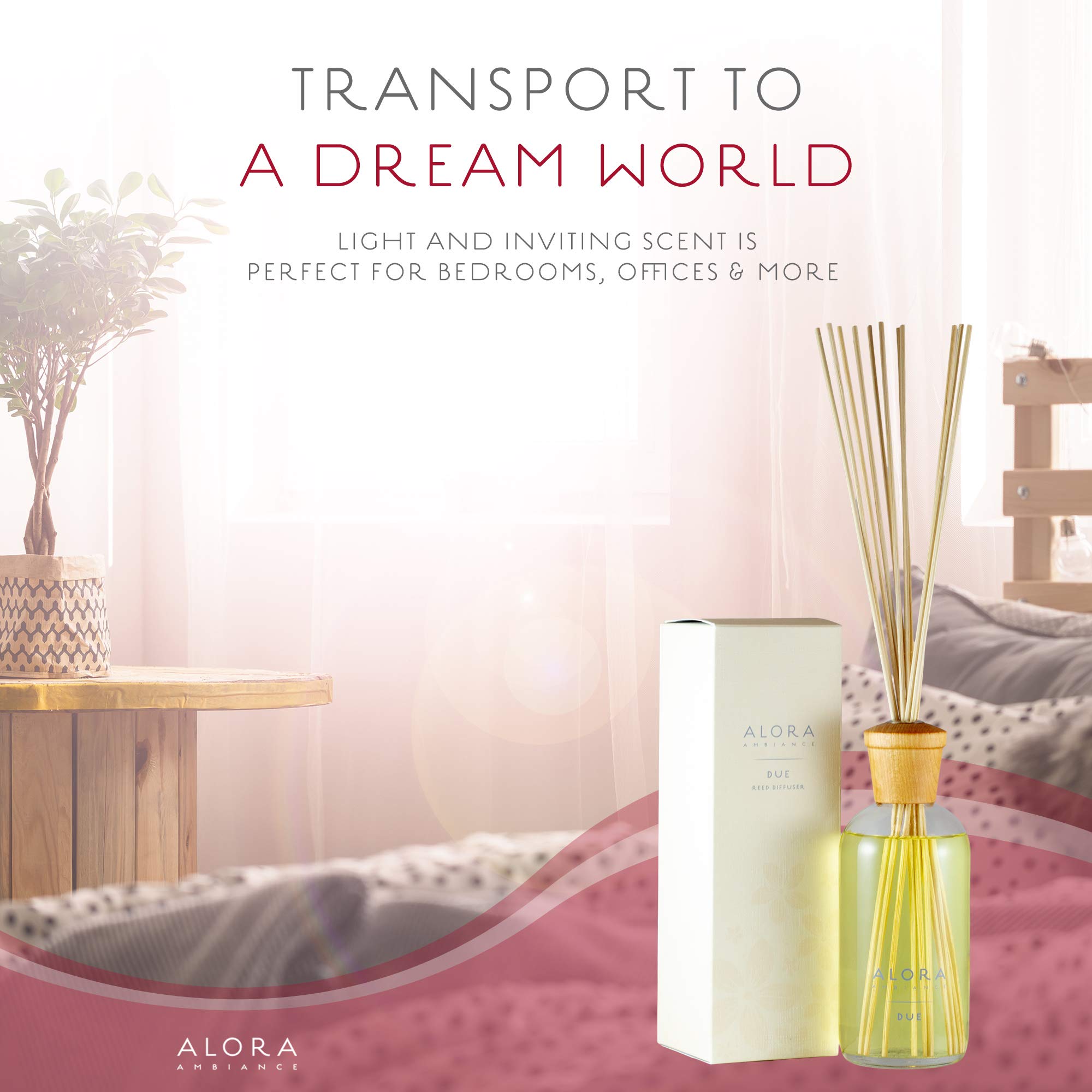 Alora Ambiance 16oz Reed Diffuser Set - Premium Home Fragrance Oil Diffuser for Living Room, Bedroom & Office - Long Lasting Aromatherapy Essential Oil Diffuser with Natural Rattan Reeds