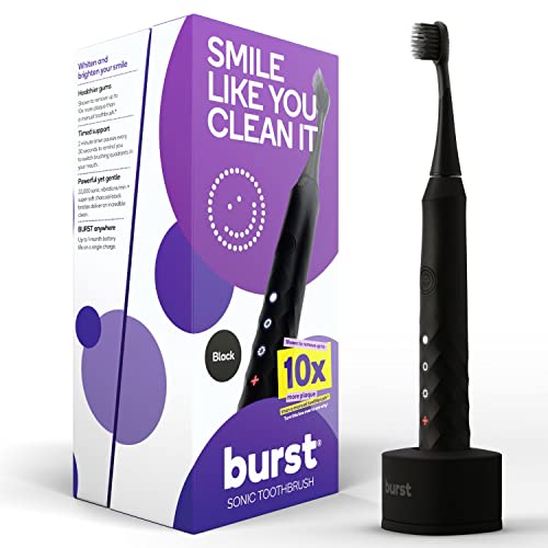 Burst Electric Toothbrush for Adults - Charcoal Black Soft Bristles, Deep Cleaning, Plaque & Stain Removal - 3 Sonic Modes: Whitening, Sensitive, Massage - Perfect for Travel & Daily Oral Care