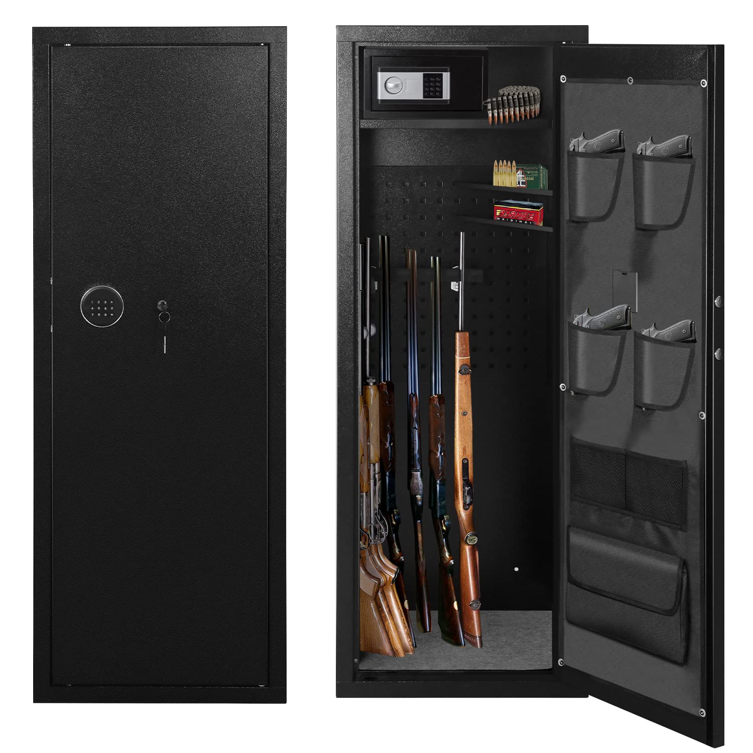 Greenvelly Large Rifle Safe - 12 Gun Safe for Home, Rifle & Pistol Storage | Digital Quick Access Long Gun Cabinet & Shotgun Safe | Heavy Duty Metal Gun Locker with Removable Rack, Pistol Bag & Keypad | Perfect for Bedroom, Garage & Hunting Cabin Security