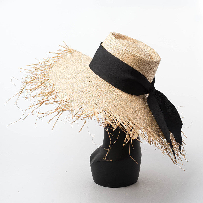 Stylish Flat Straw Hat for Women - UPF 50+ Sun Protection, Breathable Raffia Beach Hat - Perfect for Summer, Vacations, and Outdoor Activities