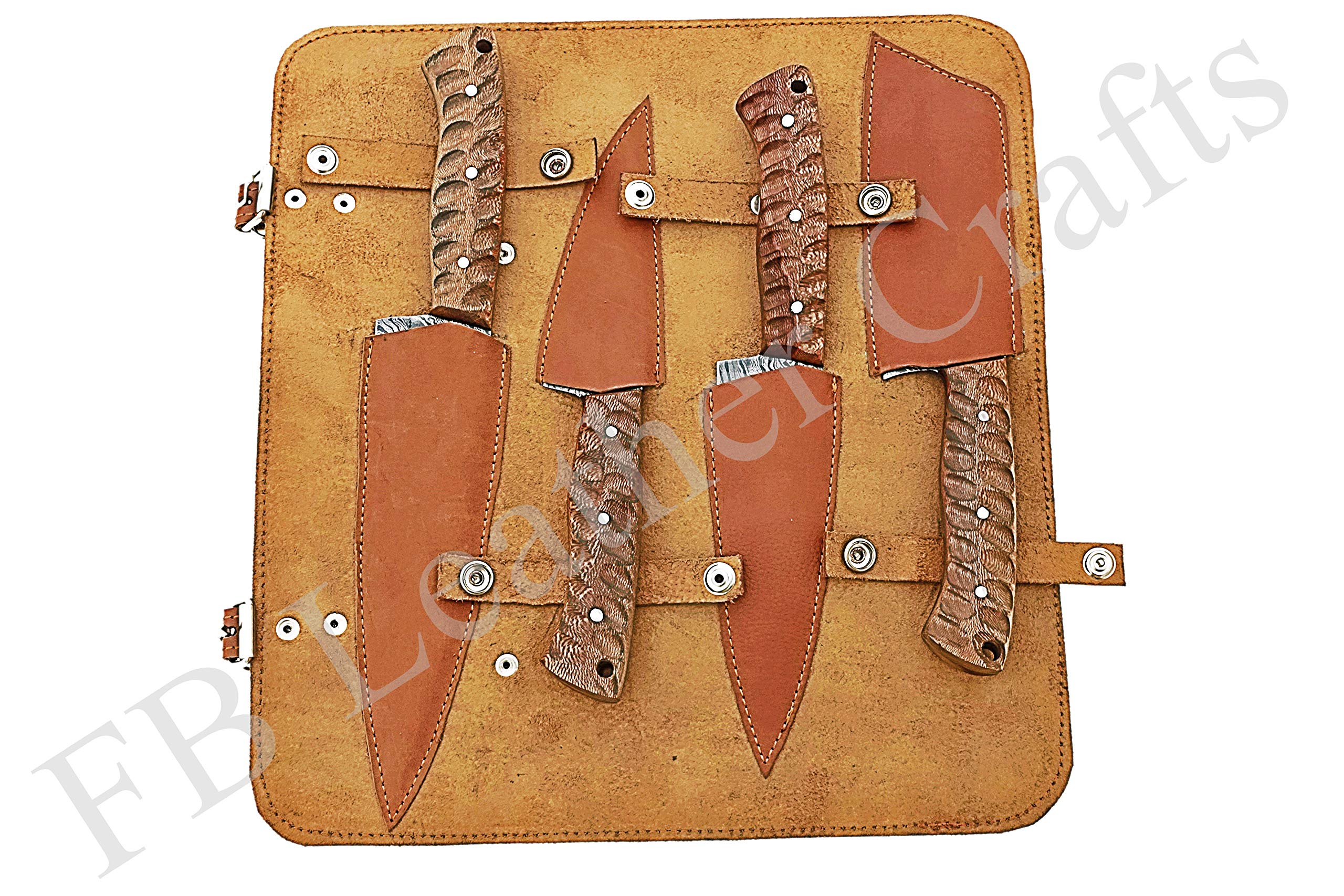 Premium Damascus Steel Kitchen Knives Set - 4-Piece Chef Knife Collection with Engraved Snack Wood Handle (FBK-1099) - Perfect for Professional Chefs, Home Cooking & Gourmet Food Preparation