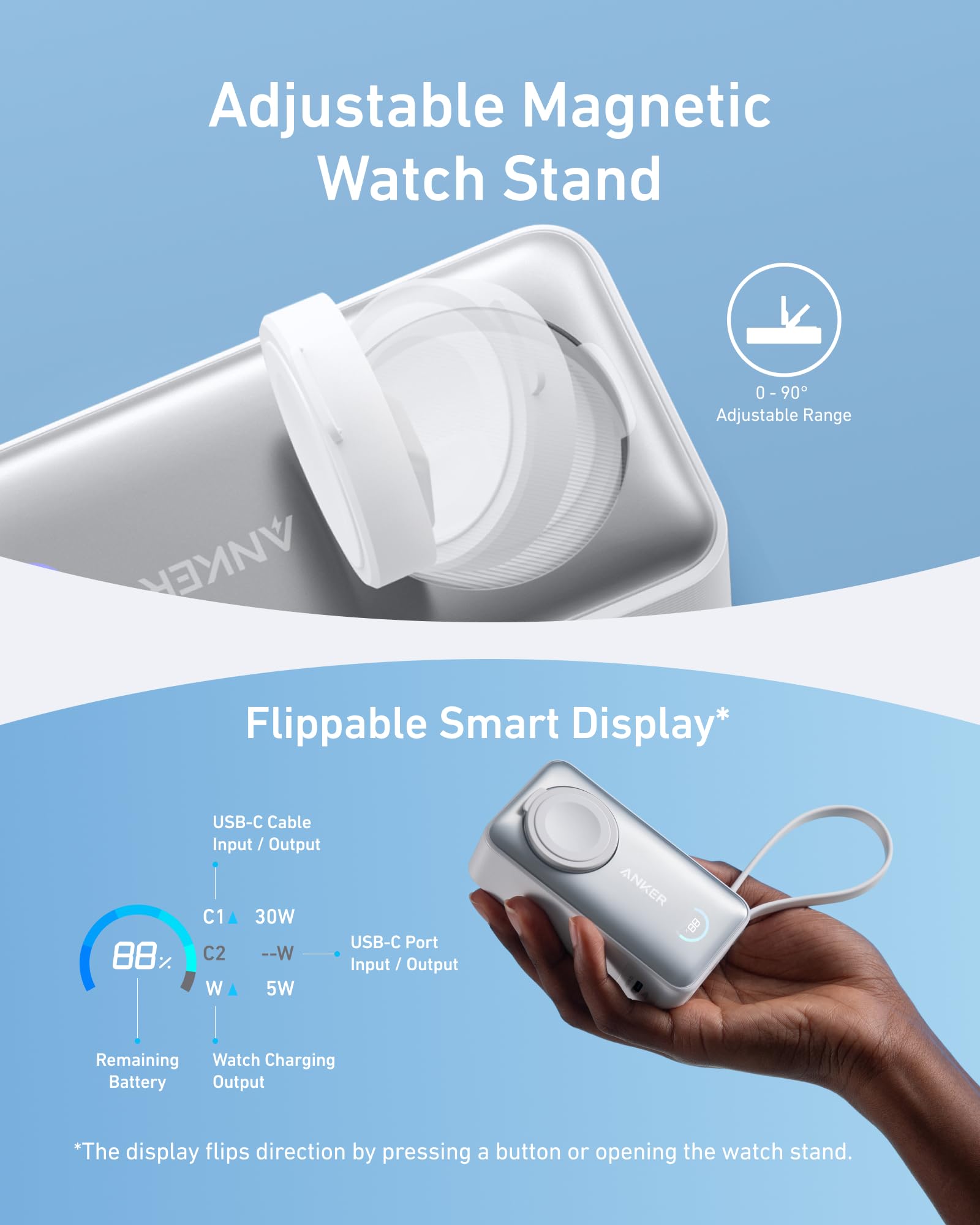 Anker MagGo 10,000mAh Magnetic Wireless Power Bank - Officially Certified for Apple Watch, iPhone 15 Series, Samsung Galaxy, iPad & AirPods | 35W Fast Charging with Built-in USB-C Cable | Portable Charger for Travel, Work & Outdoor Activities