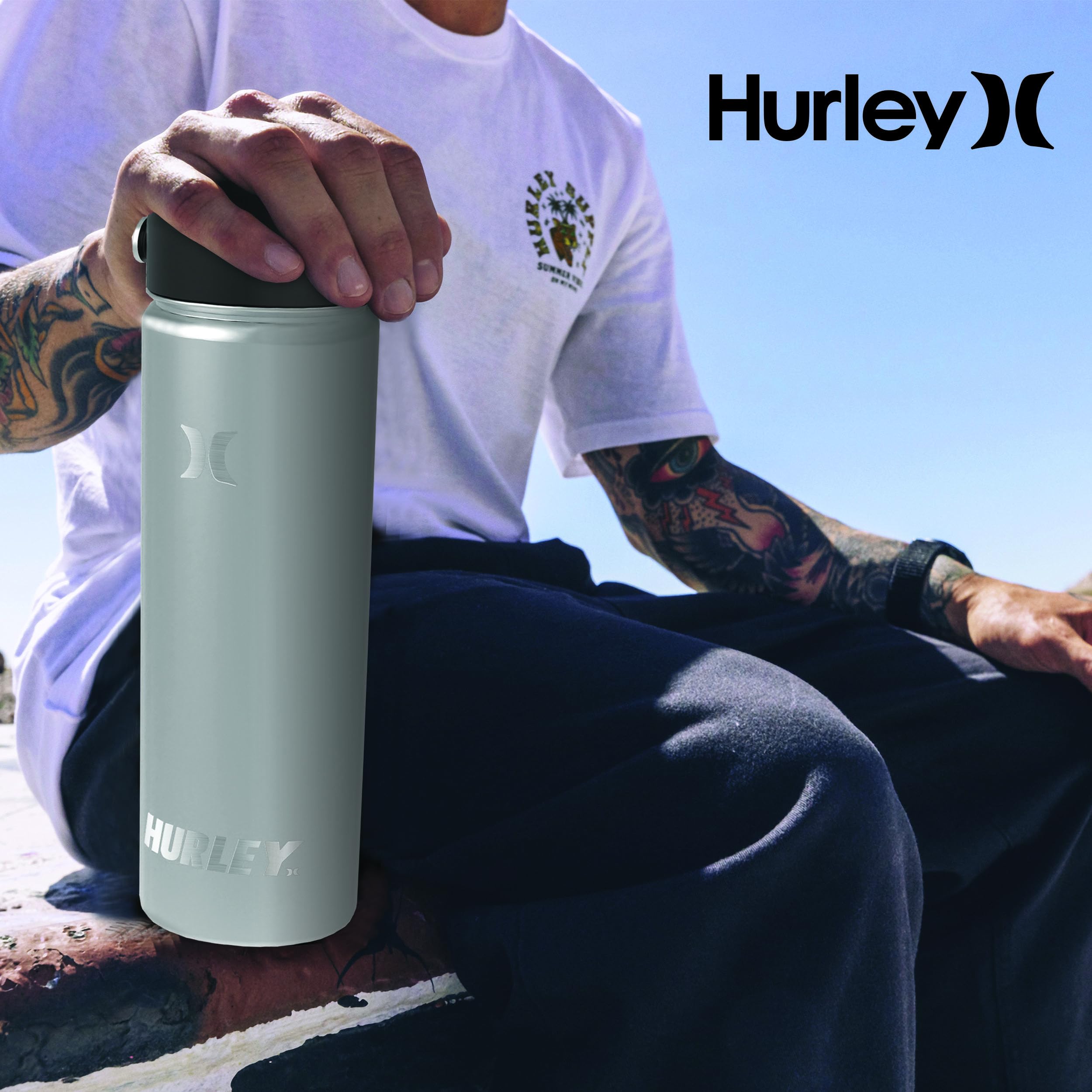 Hurley 20oz Insulated Stainless Steel Water Bottle with Flip Straw Lid - Keeps Drinks Hot & Cold for 24 Hours - Perfect for Gym, Hiking, Travel & Outdoor Activities - Gradient Candy Pop Design