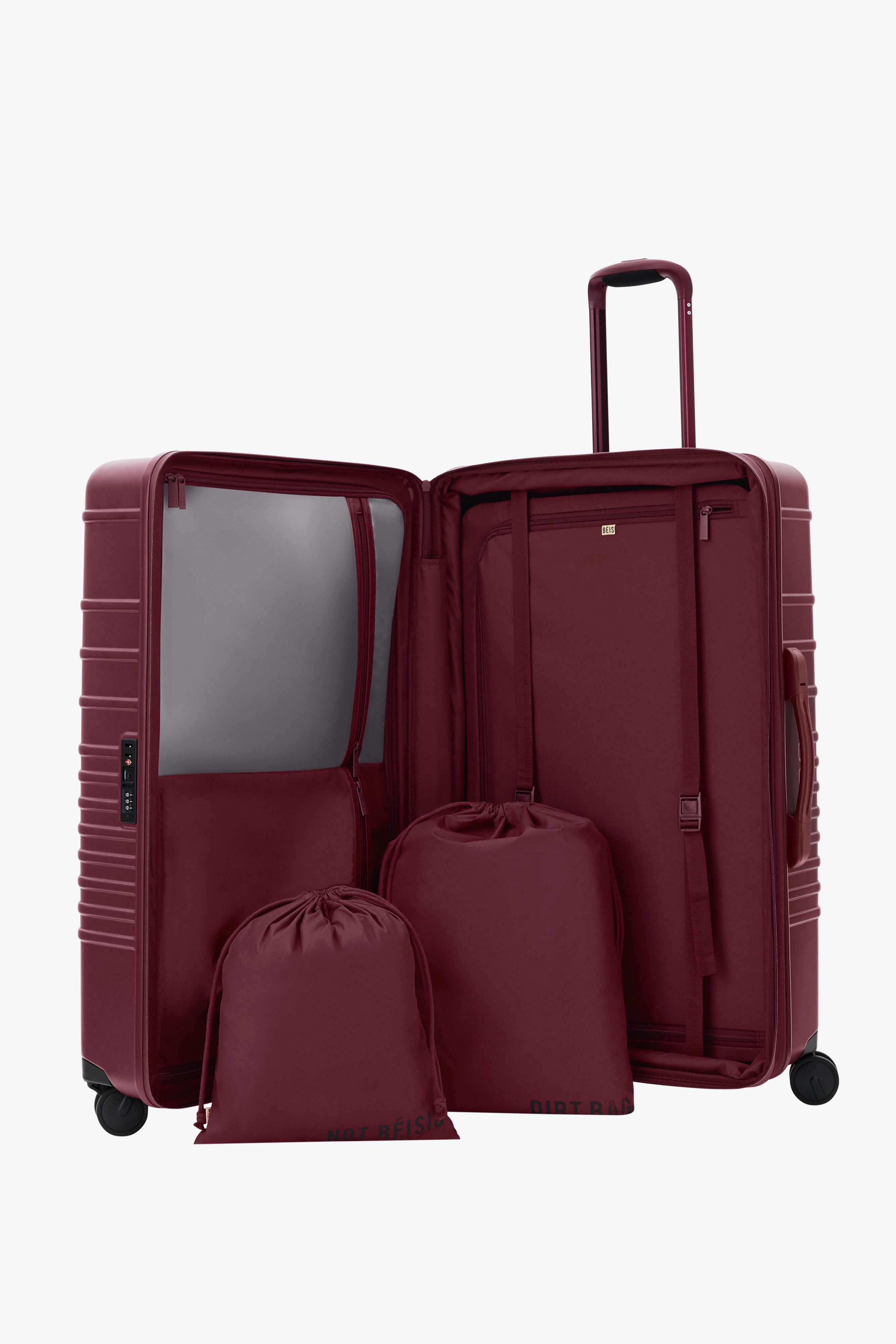 Large Burgundy Check-In Roller Suitcase - Spacious Luggage for Air Travel & Business Trips