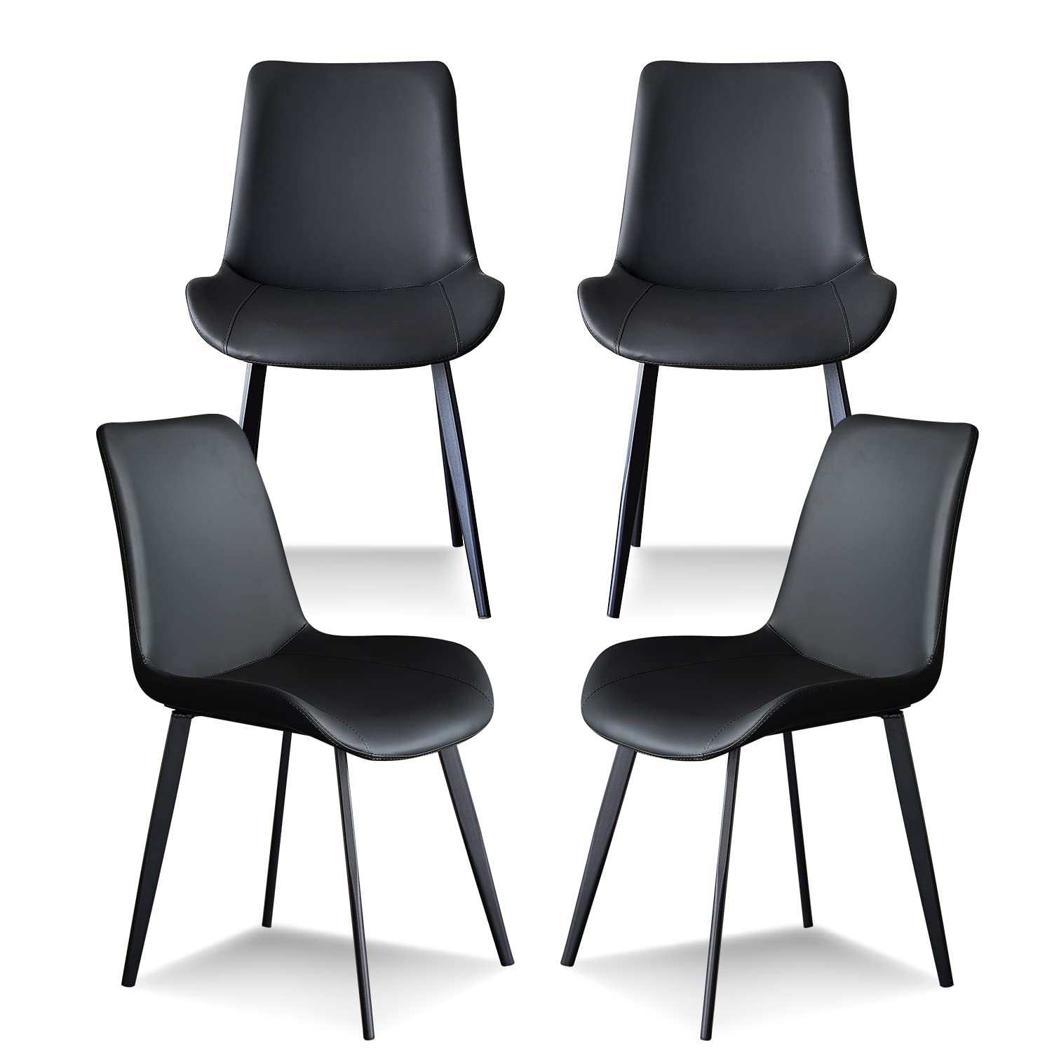 Seonyou 4-Piece Black Faux Leather Dining Chairs Set - Mid Century Modern Kitchen & Dining Room Chairs with Metal Legs - Comfortable Upholstered Side Chairs for Living Room, Restaurant & Home Decor
