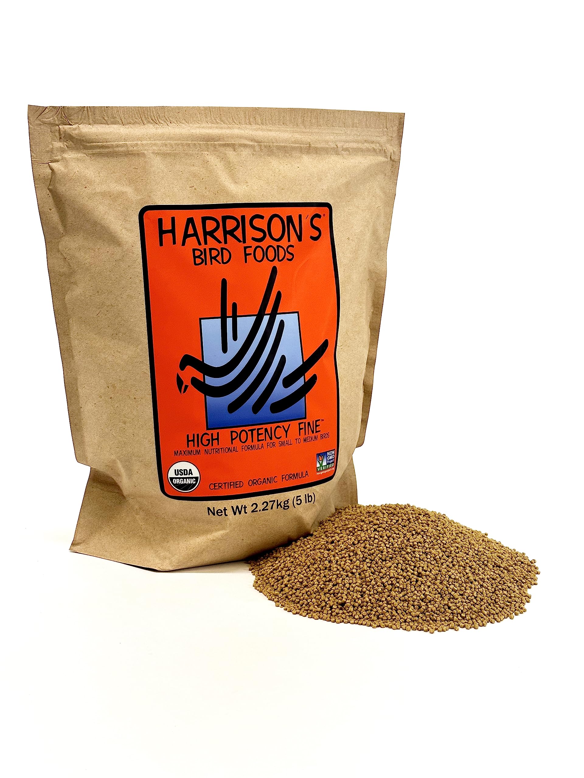 Harrison's High Potency Fine Organic Non-GMO Bird Food - 25lb Bag | Premium Certified Parrot & Cockatiel Food for Daily Nutrition & Health Support