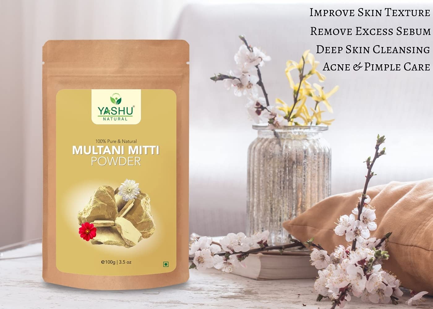 Pure Sandalwood & Multani Mitti Clay Face Mask Combo - 200g Natural Glow Detan Pack for Brightening, Acne & Oil Control | Perfect for Spa Day & Ayurvedic Skincare Routine