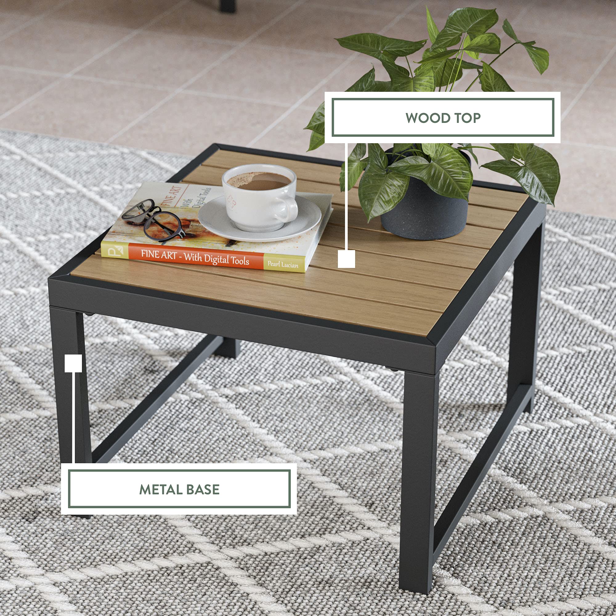 **Edenbrook Cliffside Metal Patio Furniture Set - Mix & Match Outdoor Dining Table with Wood Top - Perfect for Backyard, Garden, and Poolside Gatherings**
