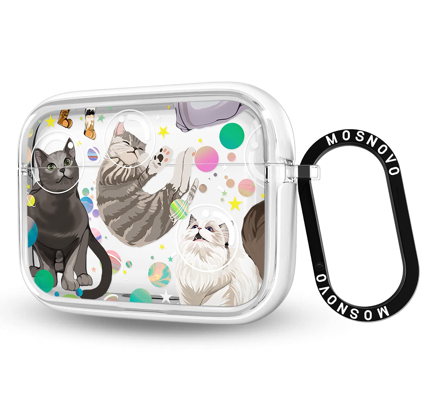 MOSNOVO AirPods Pro Case - Clear Space Cat Design with Metal Ring | Shockproof Protective Cover for Apple AirPods Pro | Perfect for Travel, Work & Everyday Use