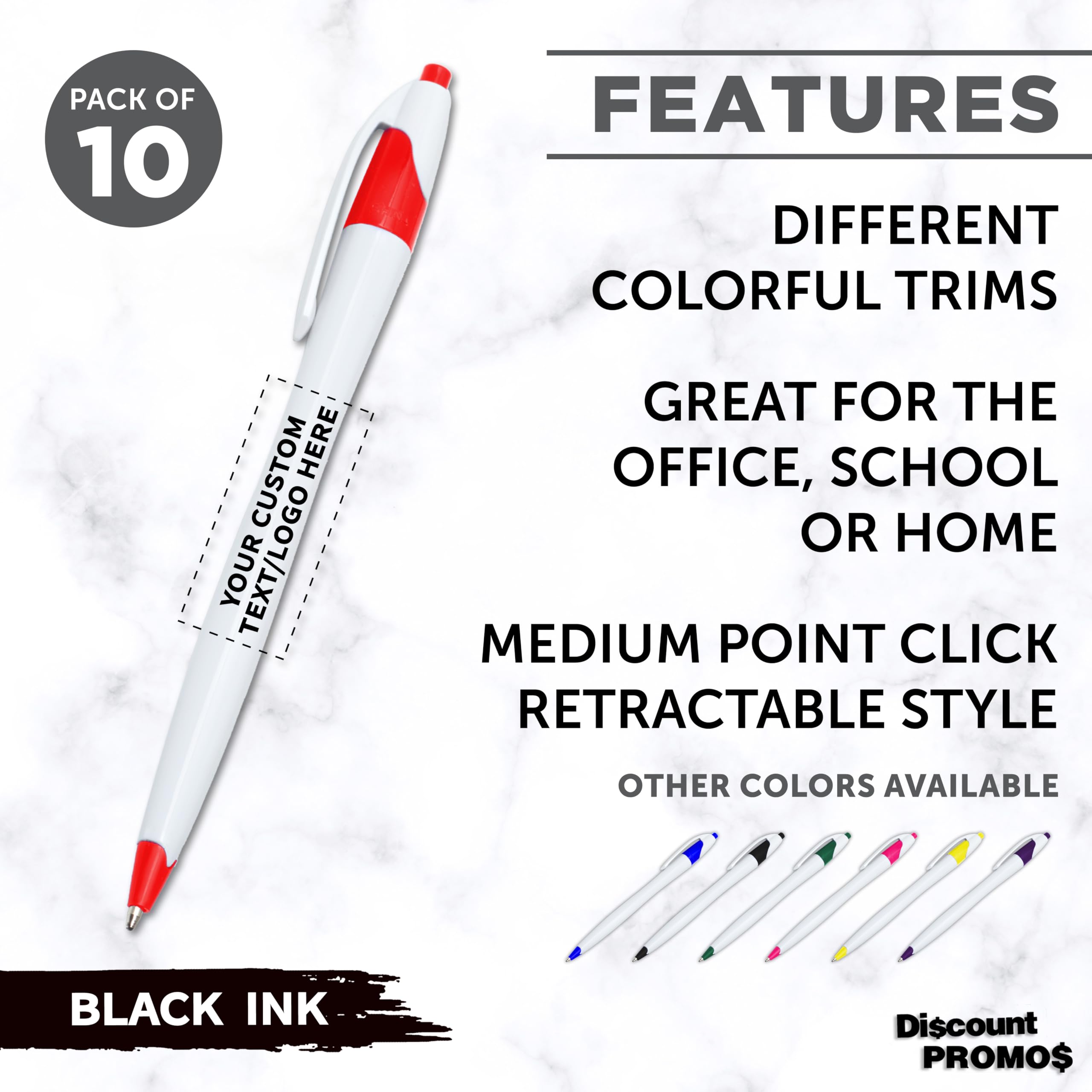 Custom Slim Curvy Ballpoint Pens - 10-Pack Bulk Personalized Pens with Black Ink, Retractable Design for Office, School & Tradeshows (Red) - Perfect for Branding, Corporate Gifts & Promotional Events
