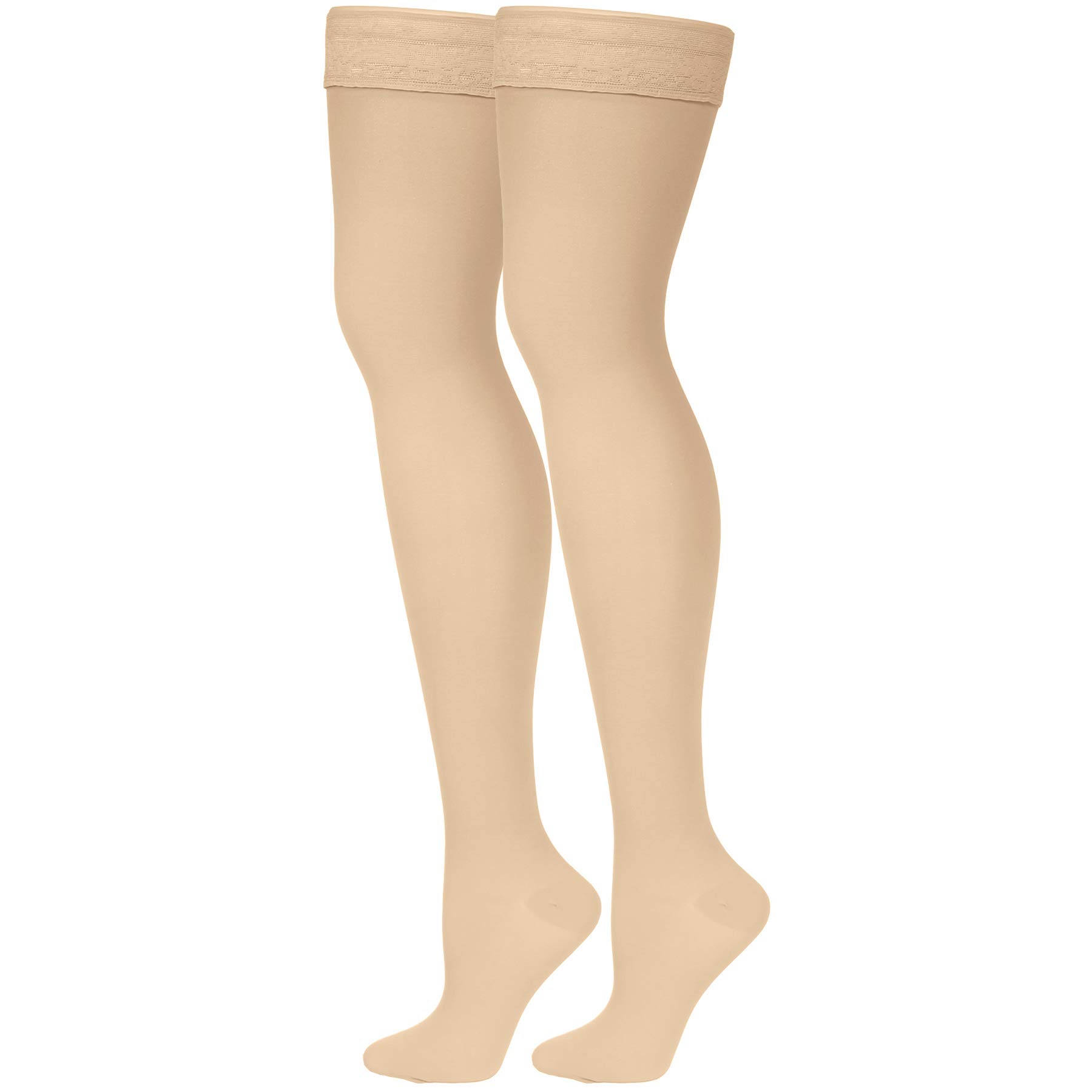 Truform Sheer 30-40 mmHg Compression Stockings for Women - Thigh High Medical Support Hose, 30 Denier Nude Small | Ideal for Varicose Veins, Edema & Long Flights