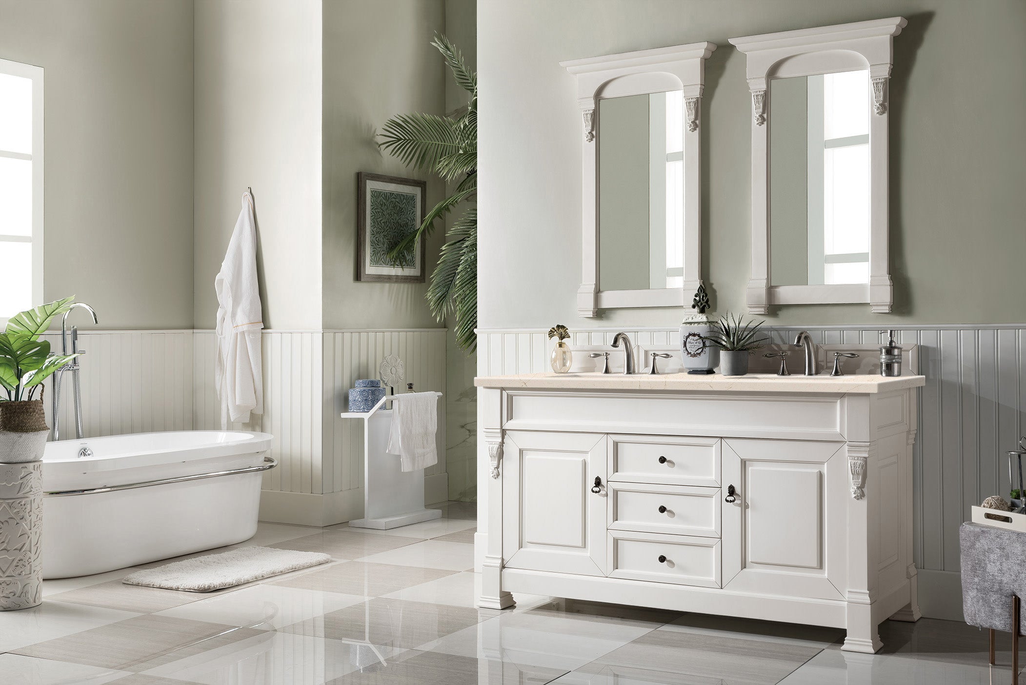**Brookfield 60-Inch Double Vanity with 3CM Eternal Marfil Quartz Top - Bright White Bathroom Vanity for Modern & Luxury Home Decor - Perfect for Master Bathrooms & Guest Suites**