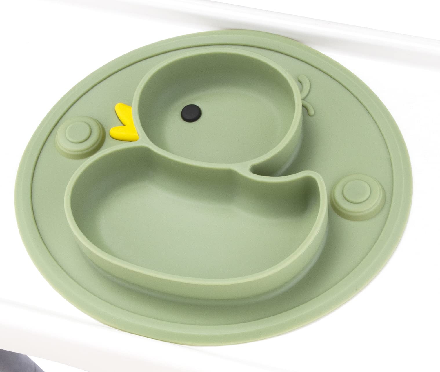 Non-Slip Silicone Divided Baby Plate with Suction Base | BPA-Free, Microwave & Dishwasher Safe | Portable Feeding Tray for Infants, Toddlers & Kids | Perfect for Highchair, Travel & Mess-Free Meals (Duck-Endive Design)