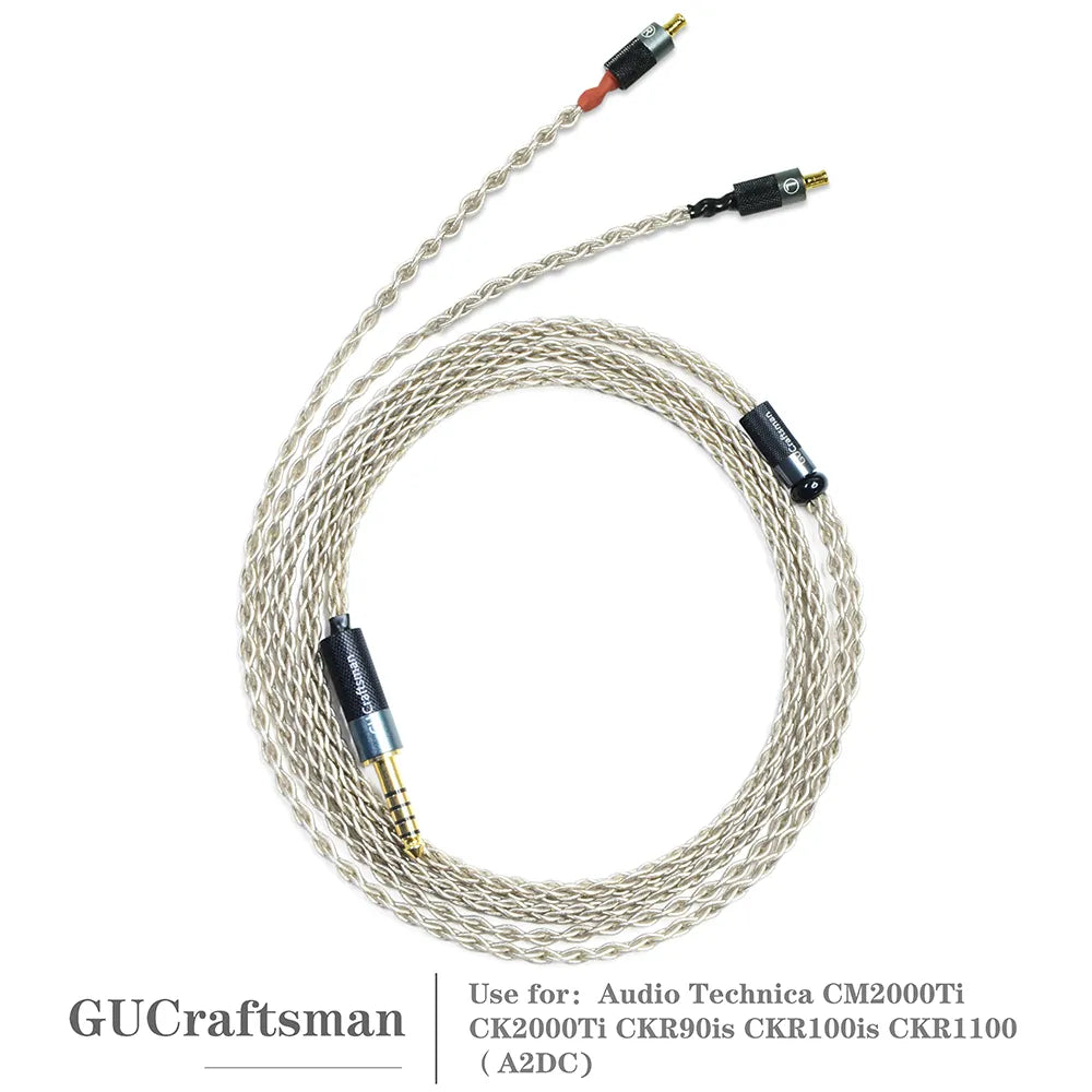 GUCraftsman 6N Single Crystal Silver Upgrade Cable for Audio Technica CM2000Ti CK2000Ti CKR90is CKR100is CKR1100 - High Fidelity Audio Replacement Wire for Audiophiles & Music Lovers - Perfect for Studio Recording, DJ Mixing & Hi-Fi Listening