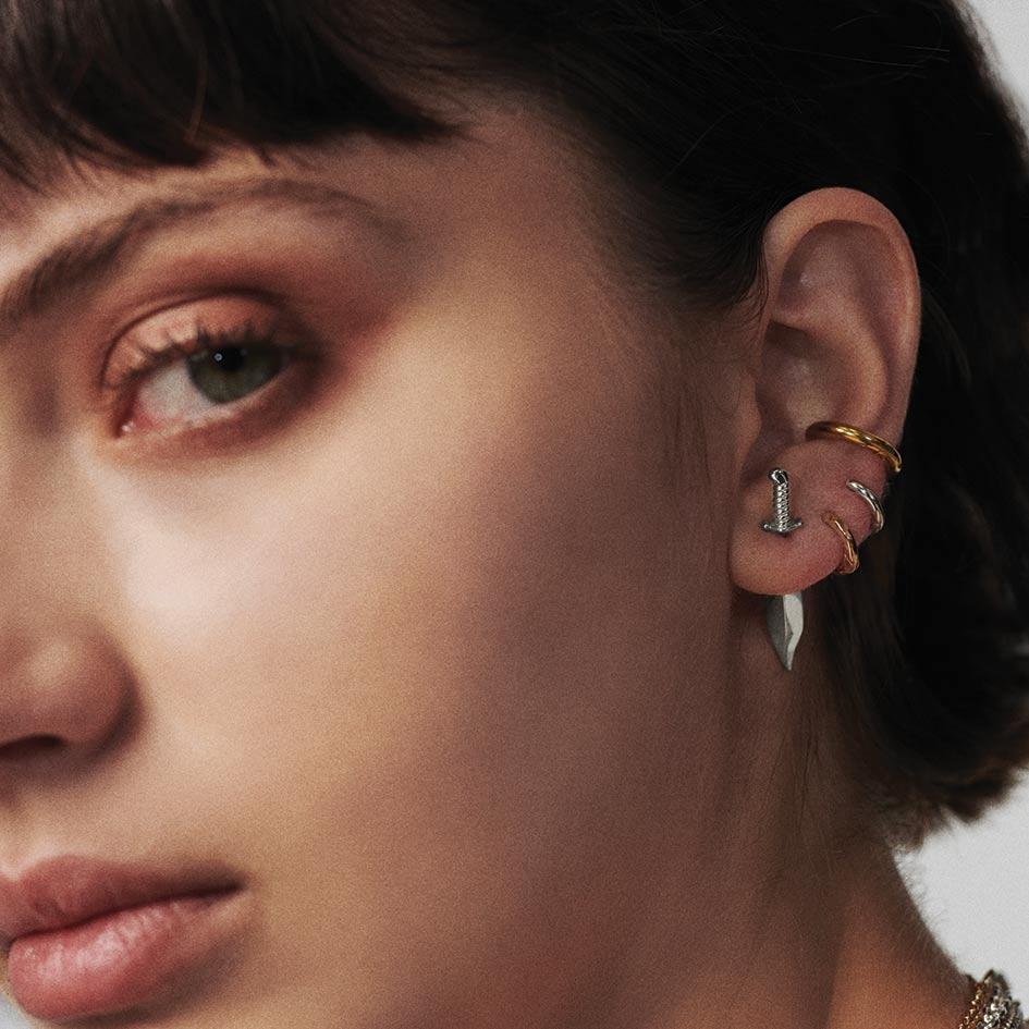 TORN Silver Short Dagger Single Earring - Edgy Punk Jewelry for Women, Gothic Fashion Accessory | Perfect for Concerts, Parties & Alternative Style