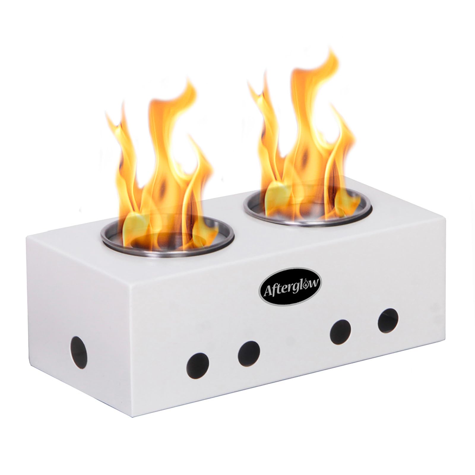 Stainless Steel Smokeless Tabletop Fire Pit - Dual Burner Indoor/Outdoor Fireplace for Backyard, Patio, Camping - Perfect for S'mores, Heating & Ambiance - White