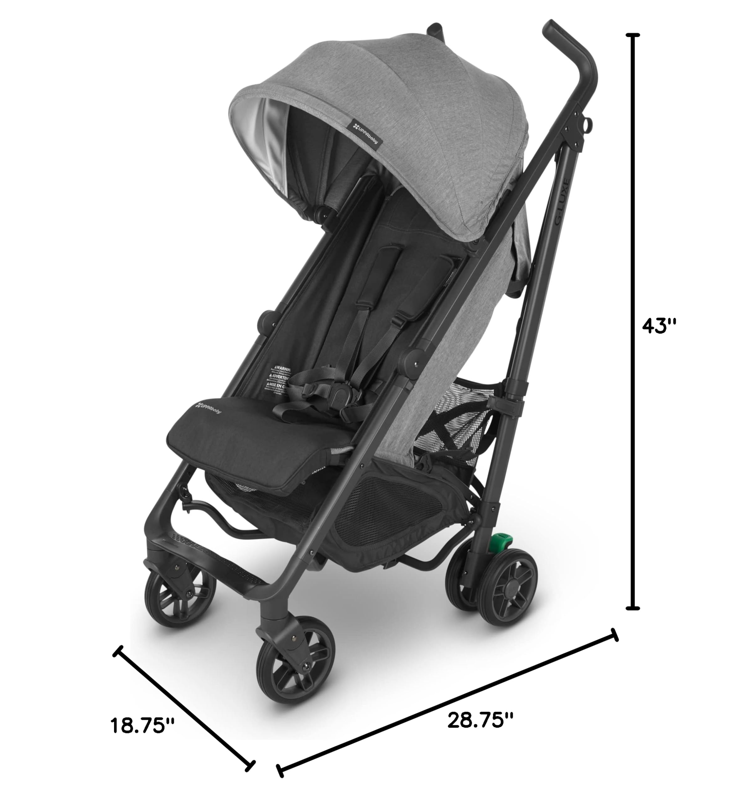 UPPAbaby G-Luxe Lightweight Umbrella Stroller for Travel - One-Hand Fold & Recline with XL Storage Basket, Sun Canopy & Cup Holder - Greystone (Charcoal/Carbon Frame) - Perfect for Airports, Shopping & City Walks