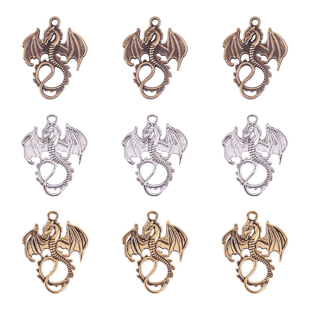 PandaHall Dragon Charms 36pcs - Tibetan Fire Dragon Pendants for Jewelry Making & Men's Bracelets - Chinese New Year Decor & Gifts