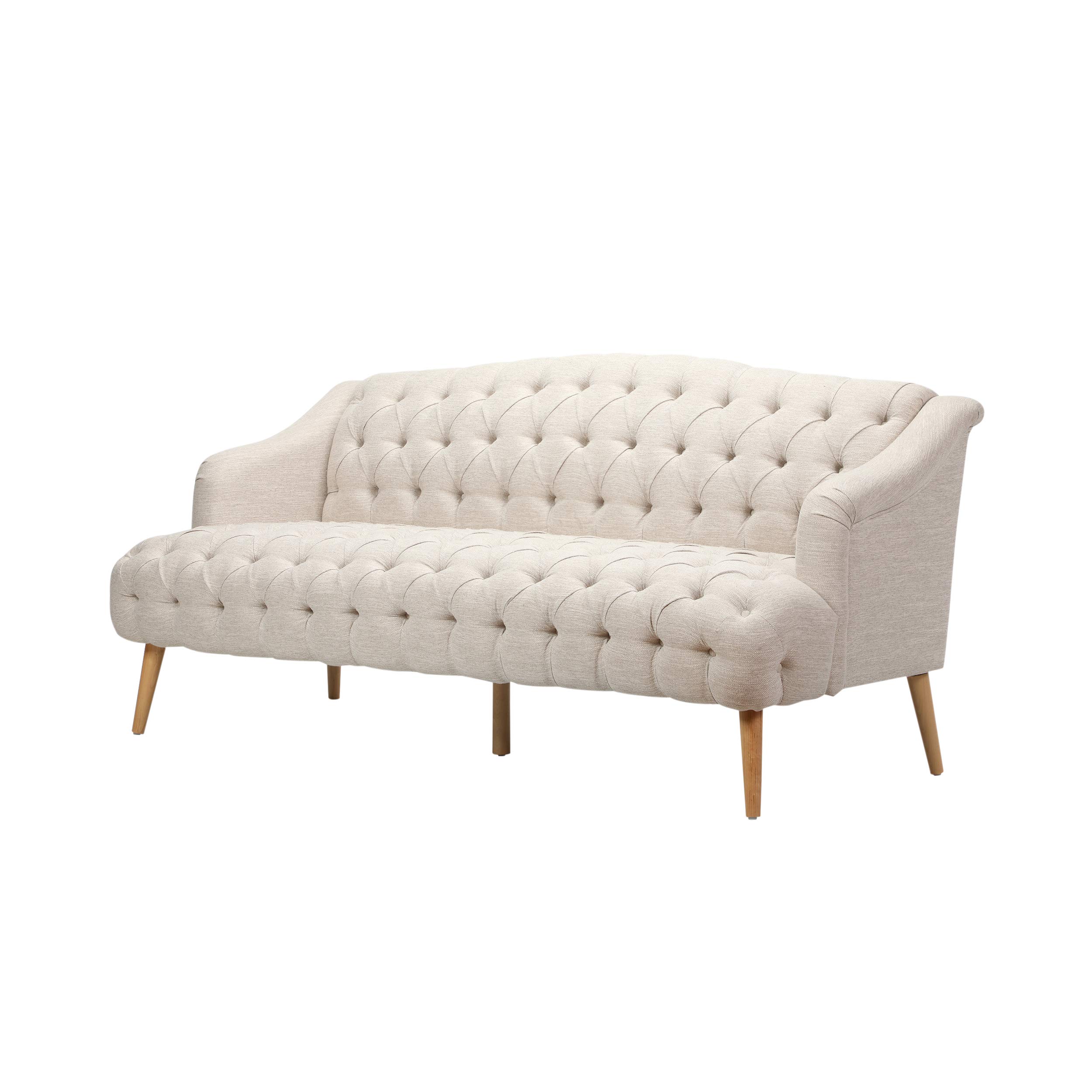 GDFStudio Contemporary Tufted Fabric 3-Seater Sofa in Beige & Natural - Modern Living Room Furniture for Small Spaces & Apartments