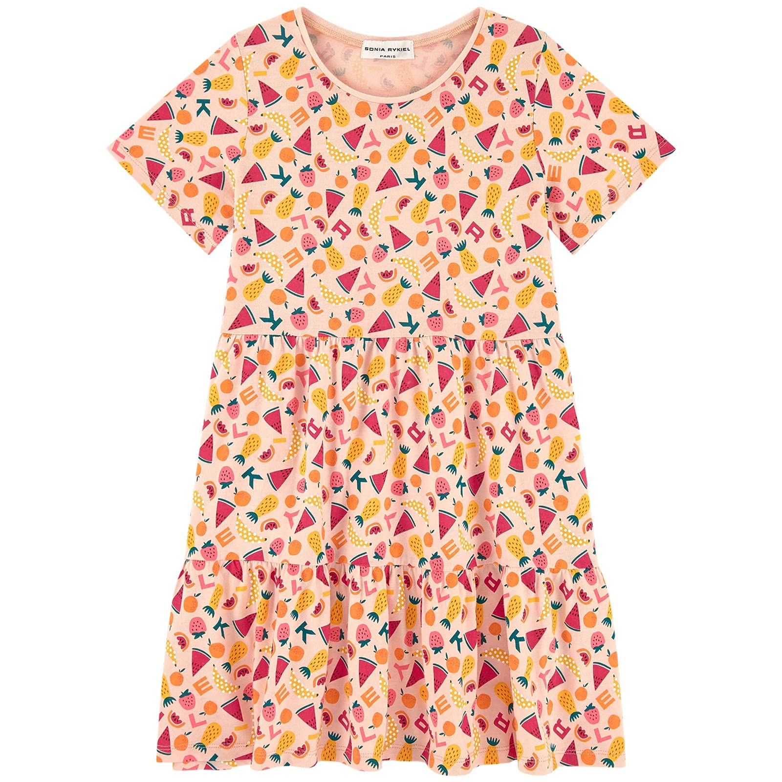 Sonia Rykiel Girls Farah Fruit Print Short Sleeve Summer Dress - Cute Floral Outfit for Playdates, Birthday Parties & Family Photos