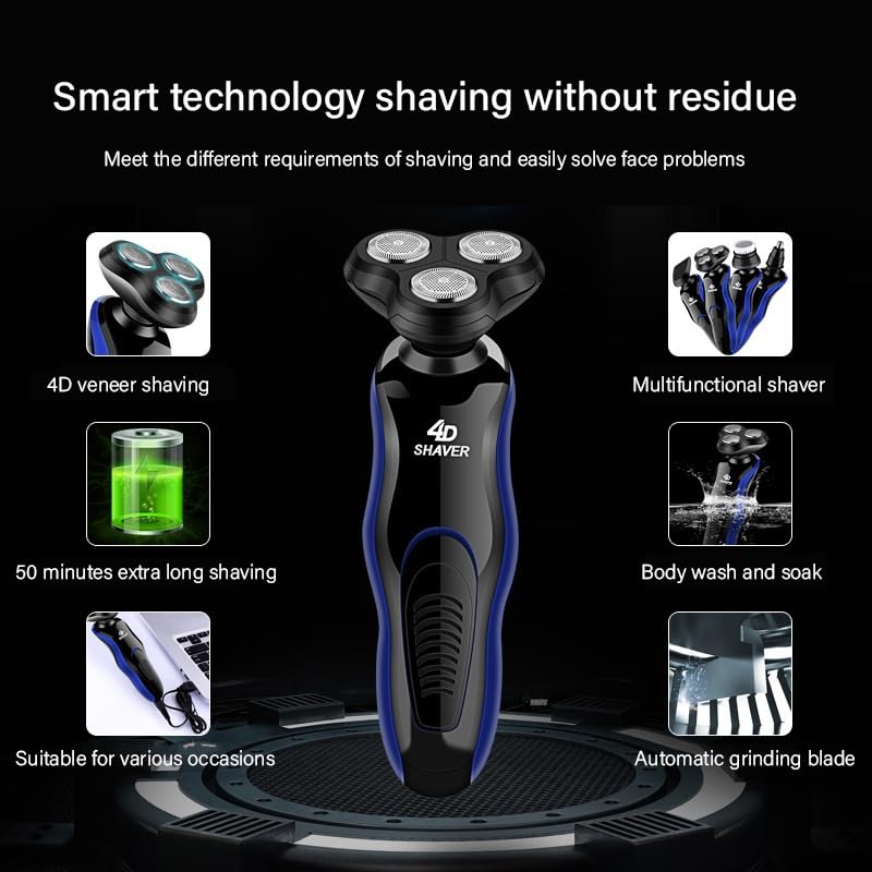 Electric Head Shaver for Bald Men - 4-in-1 Rechargeable Shaving Machine with 3 Blades & Nose Hair Trimmer | Perfect for Travel, Gym & Daily Grooming Routine