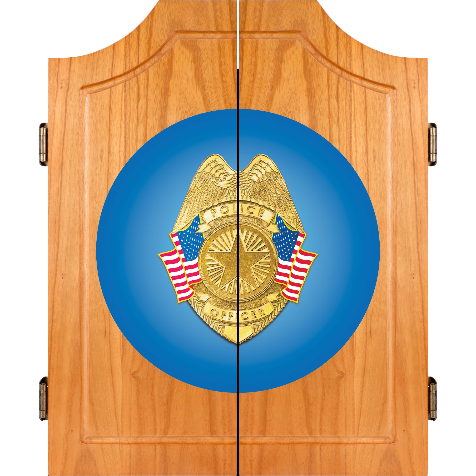 Police Officer Wood Dart Cabinet Set - Premium Dartboard Cabinet for Home & Office Game Room Decor - Perfect for Bars, Man Caves, and Entertainment Spaces