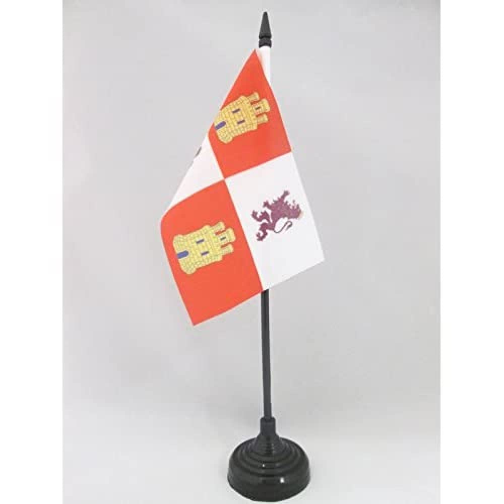 Castile and Leon Table Flag 4x6 Inches | Spanish Castilla y León Mini Desk Flag 15x10 cm with Black Plastic Stick & Base | AZ FLAG | Perfect for Office Decor, Regional Pride Displays & Gift Giving