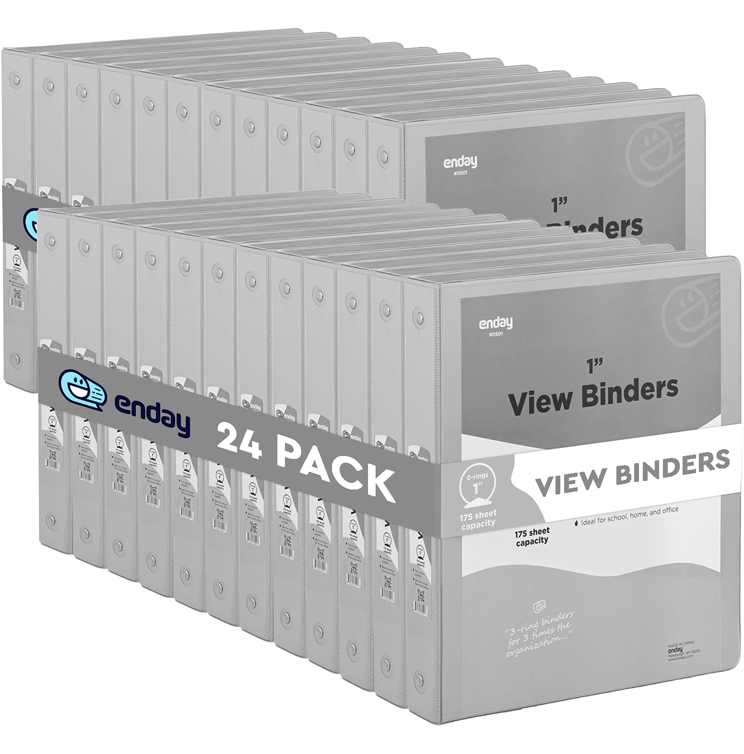 1 Inch 3 Ring Binder with Clear View Cover - 2 Inside Pockets Round Ring Binder for School, Office & Home Organization (Grey, Pink, Blue, Purple, Green, Red) - 24 Pack by Enday - Perfect for Students, Teachers & Professionals to Organize Documents, Notes & Presentations