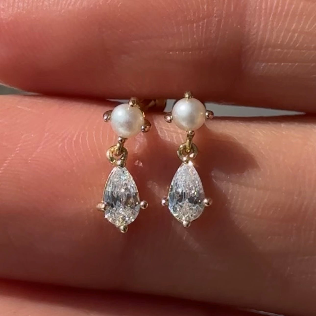 14K Yellow Gold Pearl & Marquise Drop Flat Back Stud Earrings - Elegant Dangle Earrings for Women, Perfect for Weddings, Parties & Everyday Wear