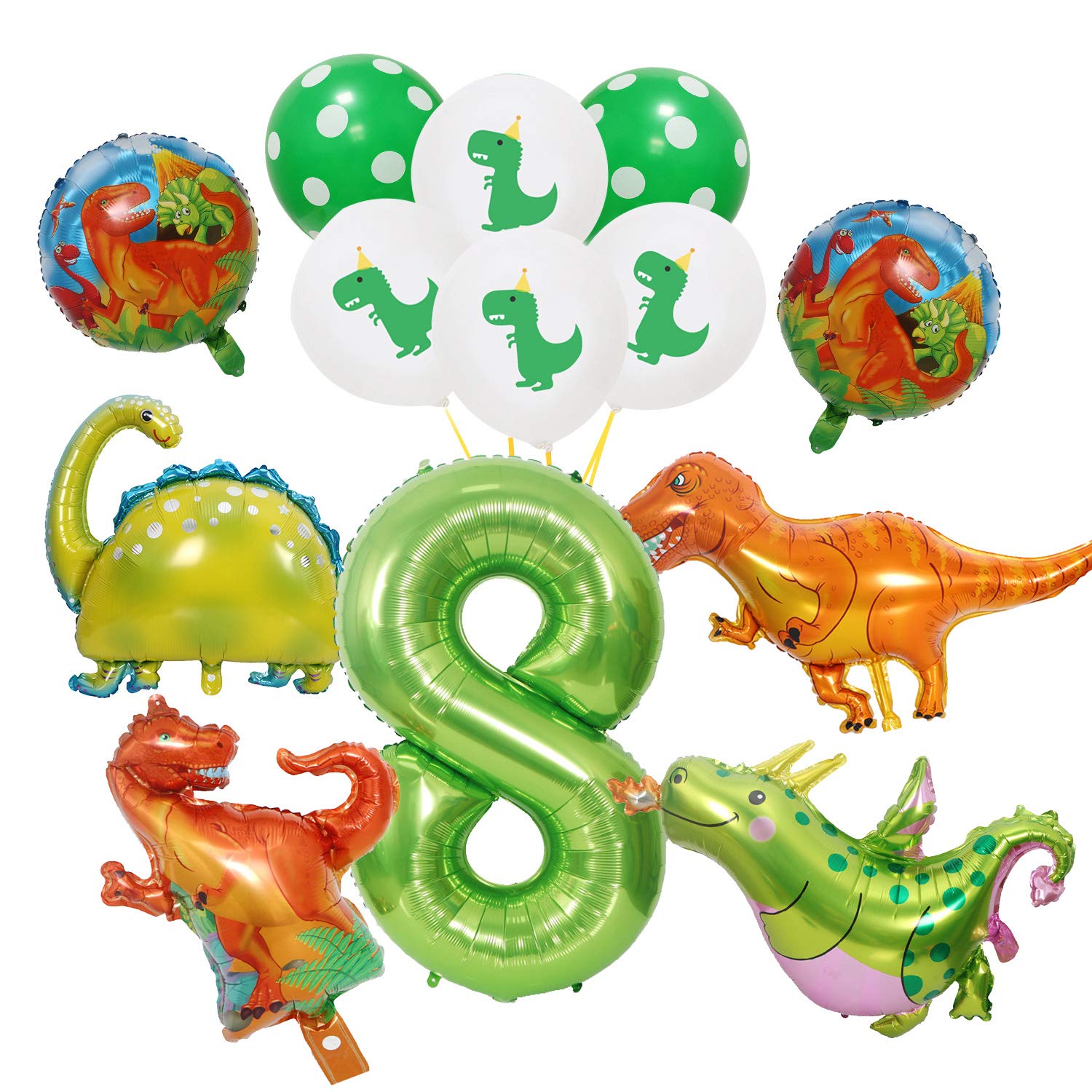Dinosaur Balloons for Party Decorations - 8 Inch Mylar Helium Jungle Balloons for Birthday, Wedding, Graduation, Baby Shower - Dinosaur Theme Party Supplies for Kids & Adults