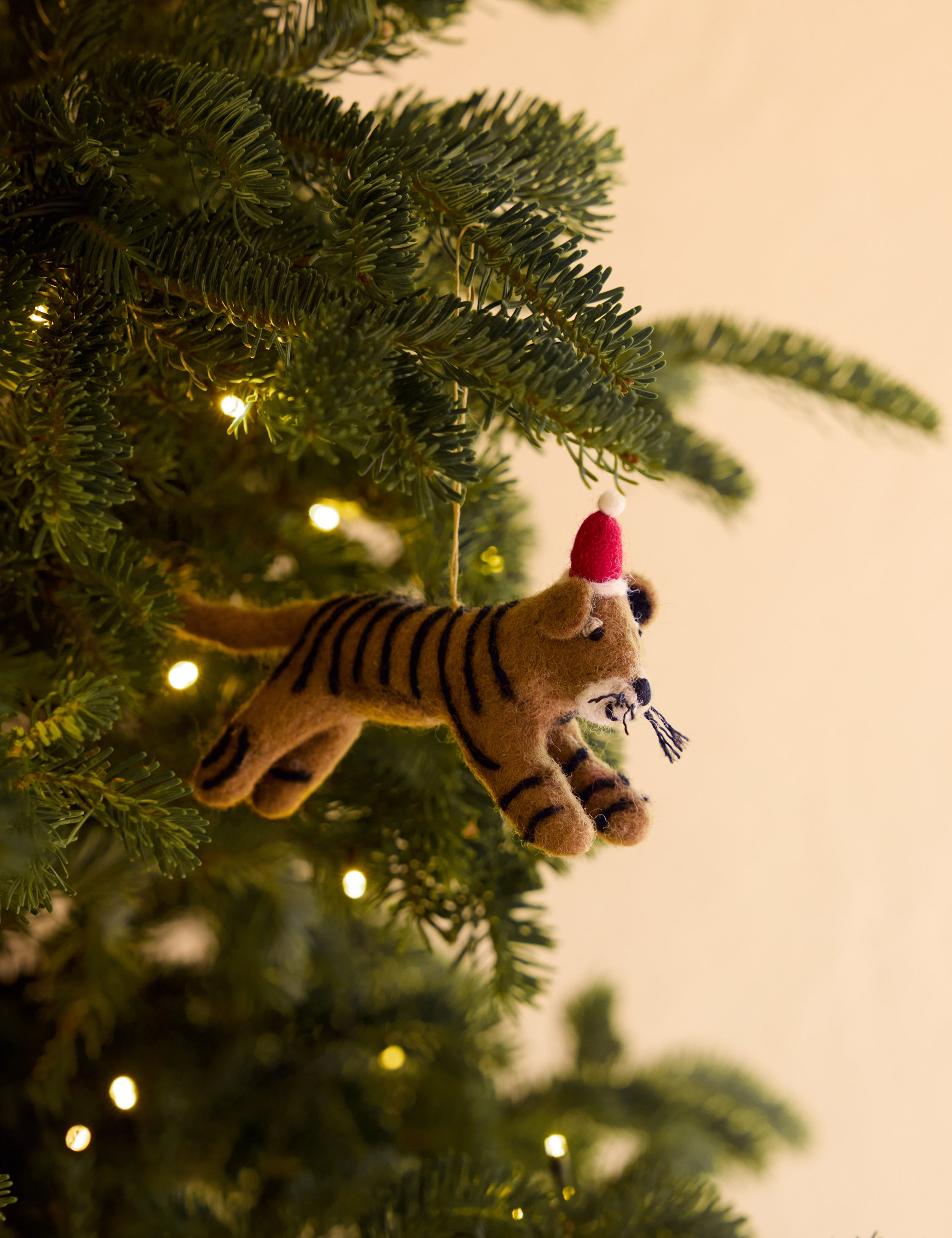 Sarah Sherman Samuel Felt Tiger Trio Ornaments - Set of 3 Handmade Felt Animal Decorations for Christmas Tree, Holiday Home Decor, Nursery & Kids Room
