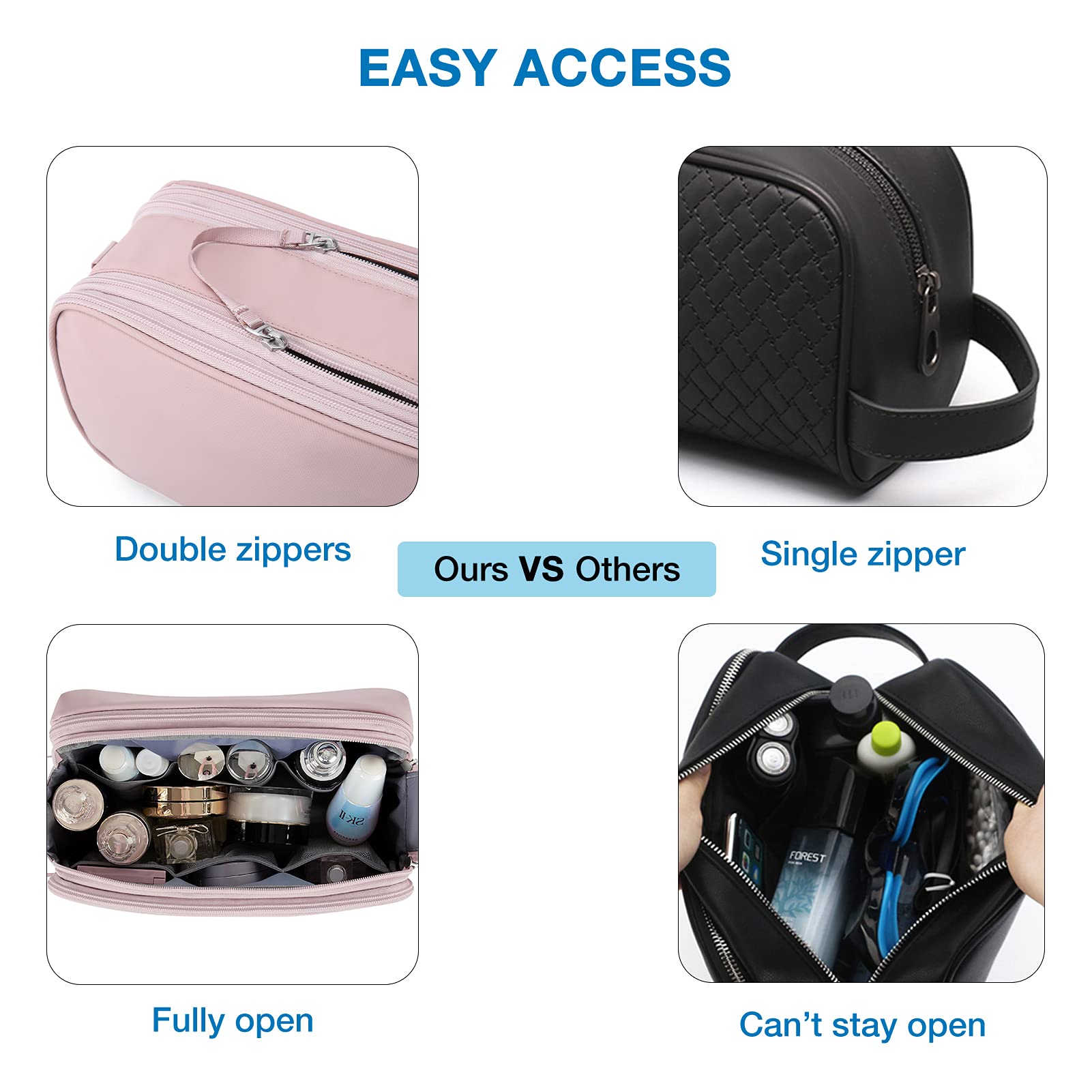 BAGSMART Water-Resistant Men's Travel Toiletry Bag - Large Pink Dopp Kit Organizer for Shaving Essentials & Bathroom Accessories | Perfect for Gym, Camping & Business Trips