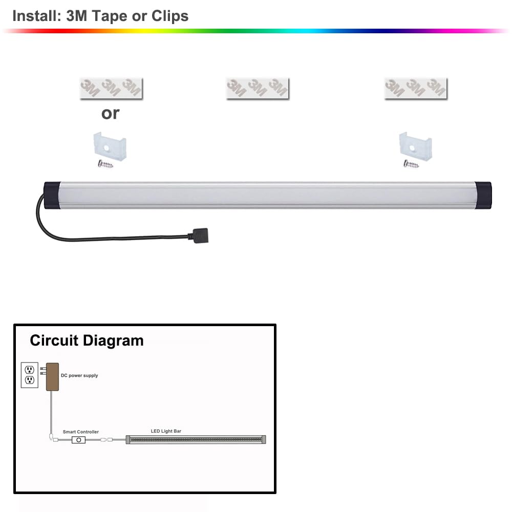 Dimmable Under Cabinet Lighting Kit - 20 Inch LED Light Bar with RF Remote & Alexa Control, Linkable RGB Smart Lights for Kitchen, Desk, Workbench, Shelf (1 Pack) - Perfect for Task Lighting and Ambient Decor