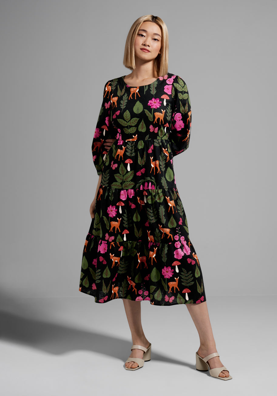 So Deer to Me Floral Print Midi Dress - Elegant Summer Casual Dress for Women, Perfect for Parties, Dates & Outdoor Events