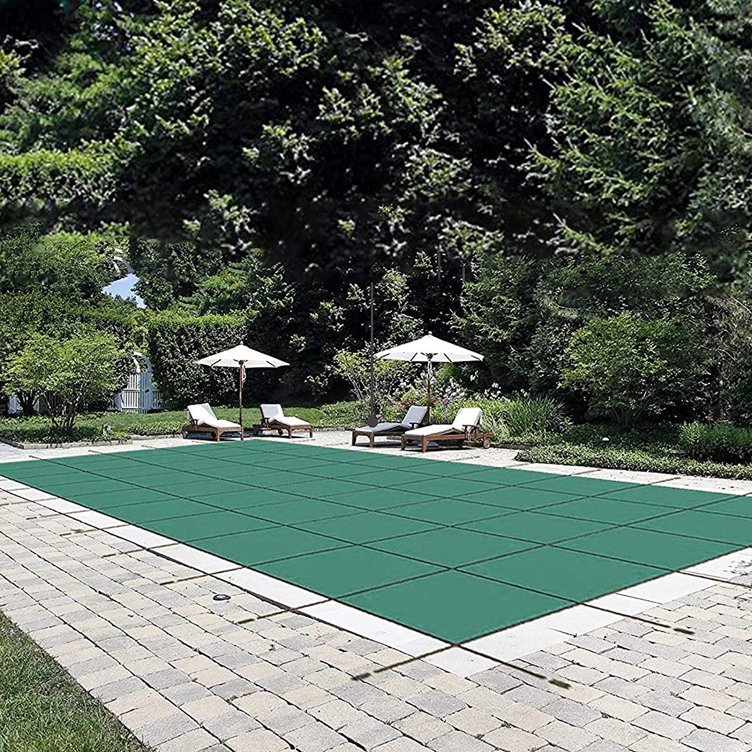 HappyBuy 14x26ft Rectangle Inground Pool Safety Cover - Heavy Duty Green Mesh Solid Winter Cover for Swimming Pools | Durable Protection Against Debris & Accidental Falls | Perfect for Winter Pool Protection & Year-Round Safety