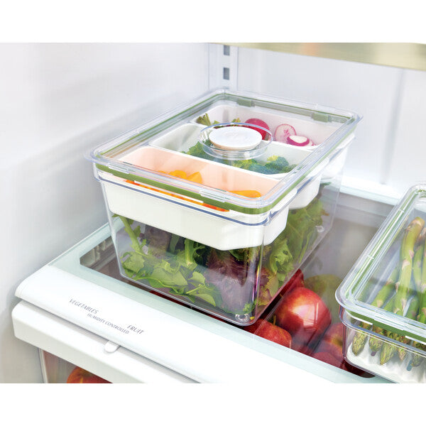 Large Fresh Produce Storage Bin with 3 Adjustable Dividers - Perfect for Organizing Fruits & Vegetables in Kitchen, Pantry or Refrigerator