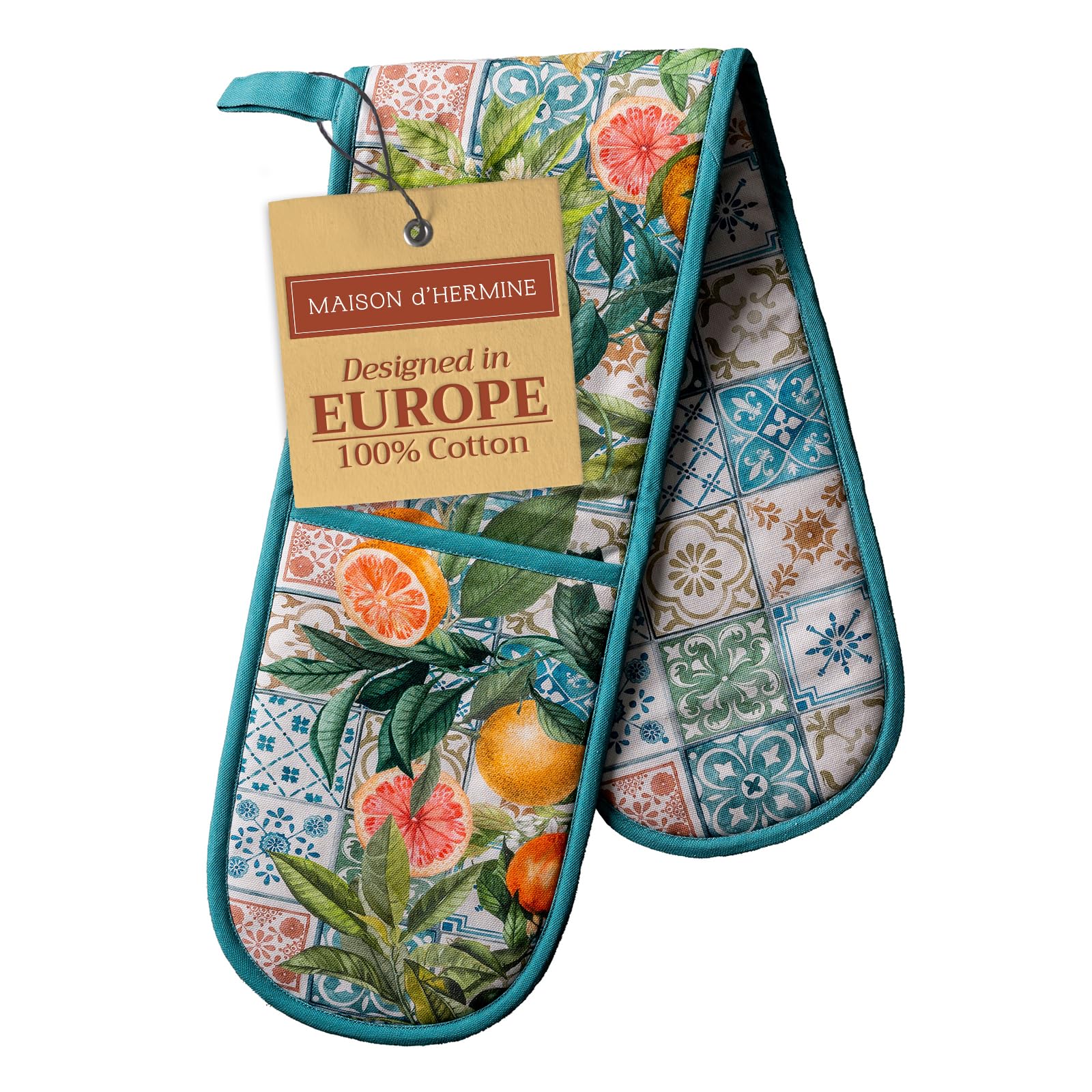 Hermès-Inspired Double Oven Mitts Set - 100% Cotton Heat Resistant Gloves (7