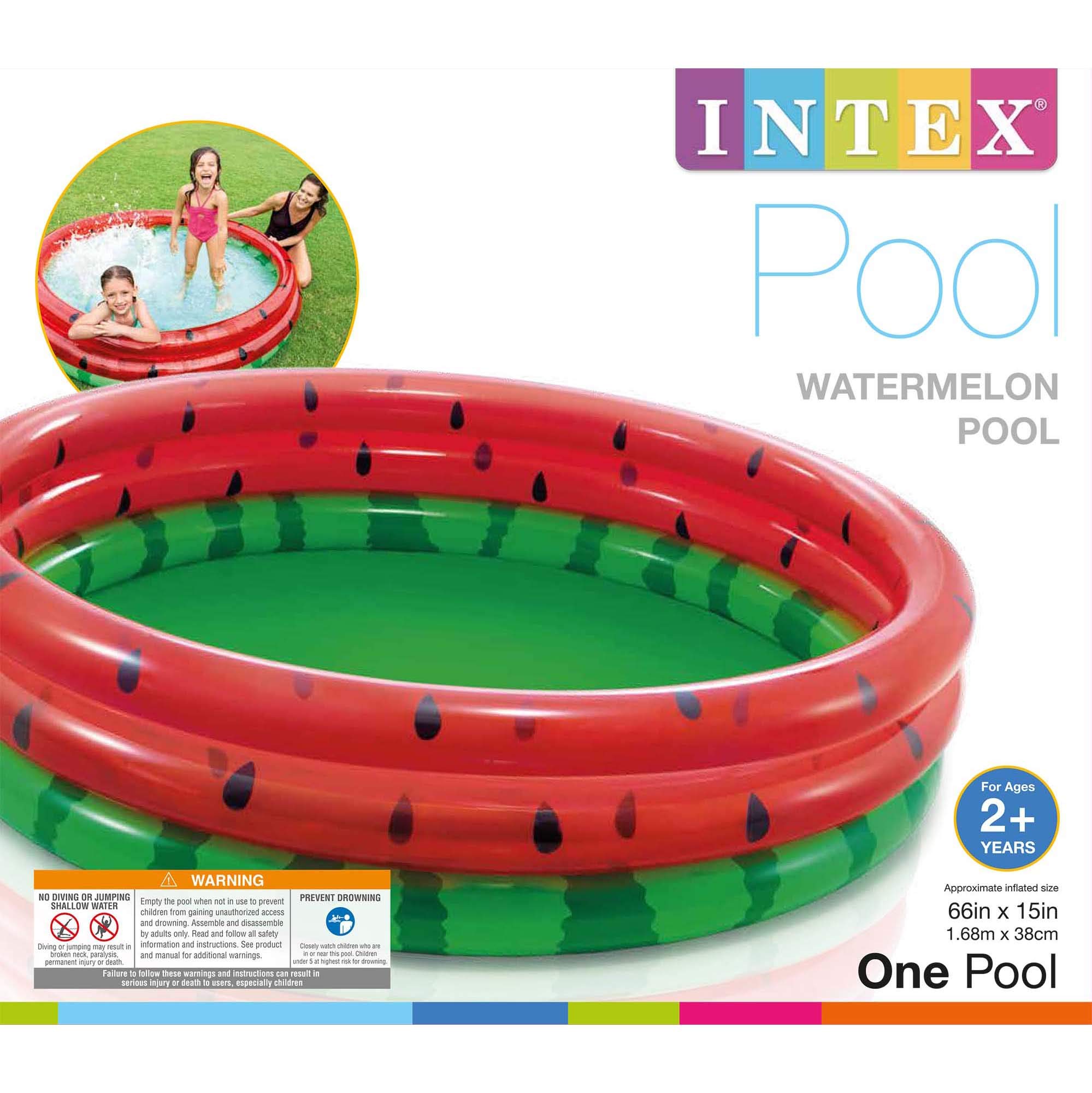 Intex 66-Inch Round Inflatable Outdoor Kids Swimming Pool - Watermelon Design for Ages 2+ - Perfect for Backyard Fun, Summer Parties, and Family Gatherings