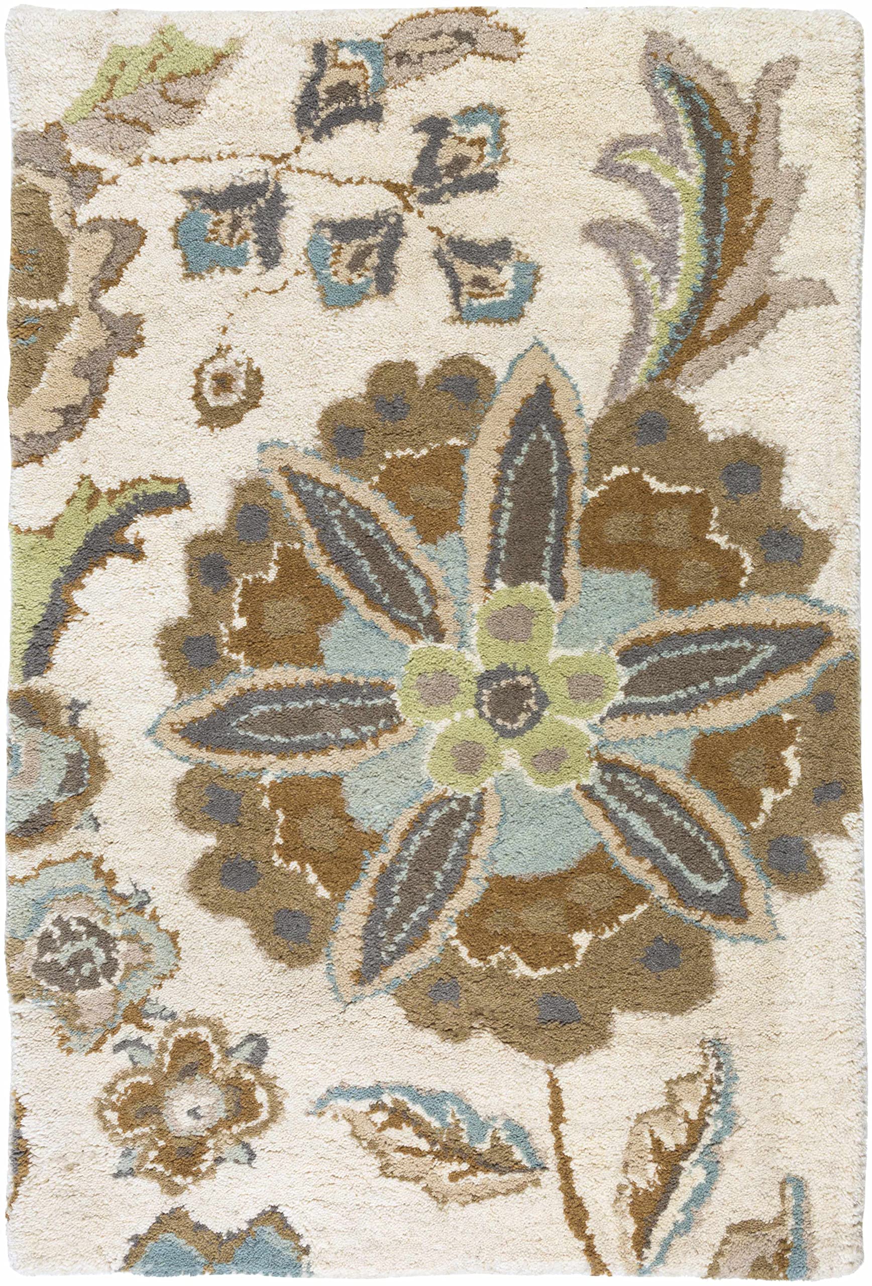Hauteloom Mack Wool Area Rug for Living Room & Bedroom - Transitional Design in Blue, Gray, Brown - 6' Round Soft Rug - Perfect for Cozy Home Decor & Modern Interior Styling