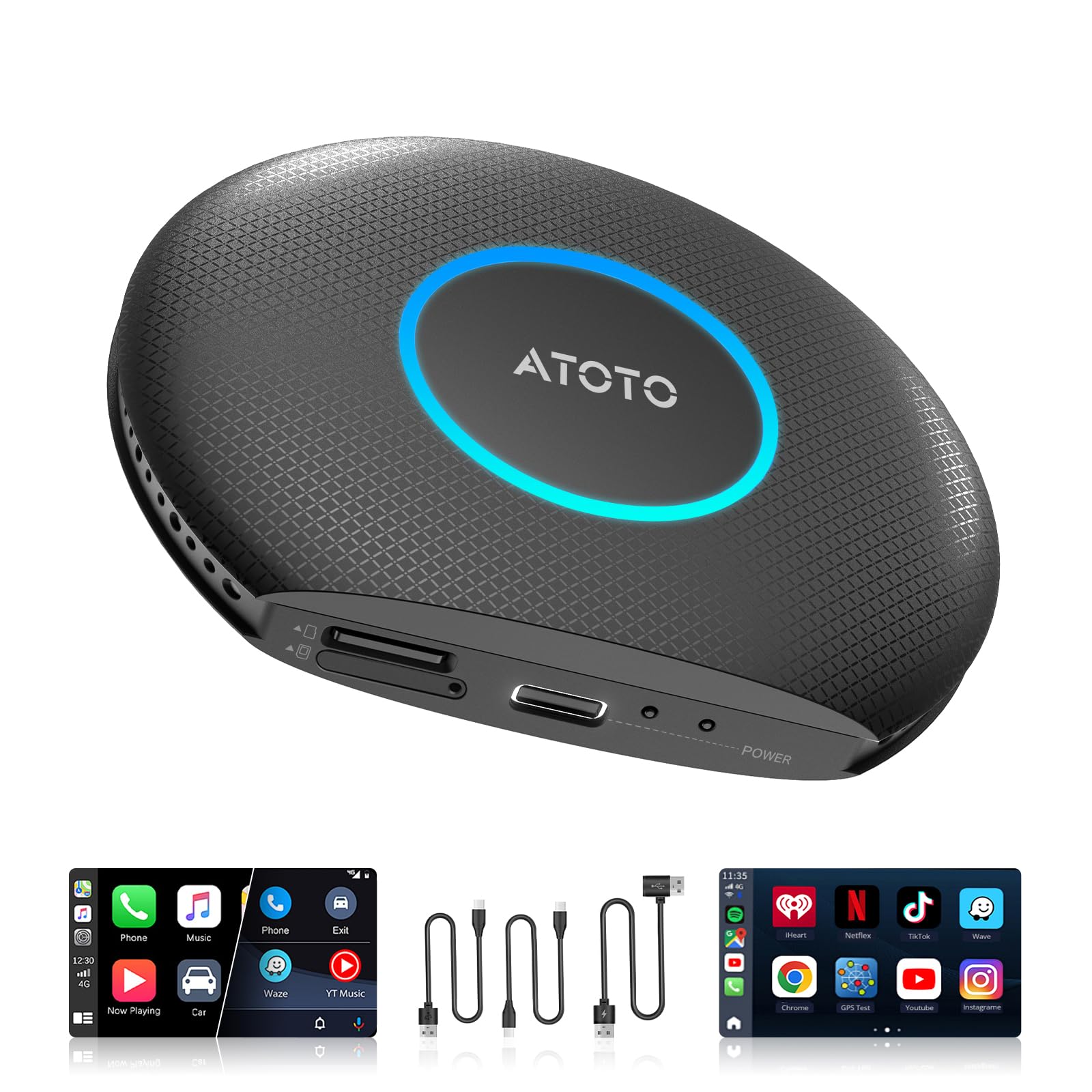 Wireless CarPlay & Android Auto Adapter - 5-in-1 Smart Car AI Box with Android 13, 4G LTE SIM Slot, 4GB RAM + 64GB Storage, 5G WiFi - Watch YouTube & Netflix on Car Screen - Perfect for Upgrading OEM Wired CarPlay in Tesla, BMW, Mercedes & More