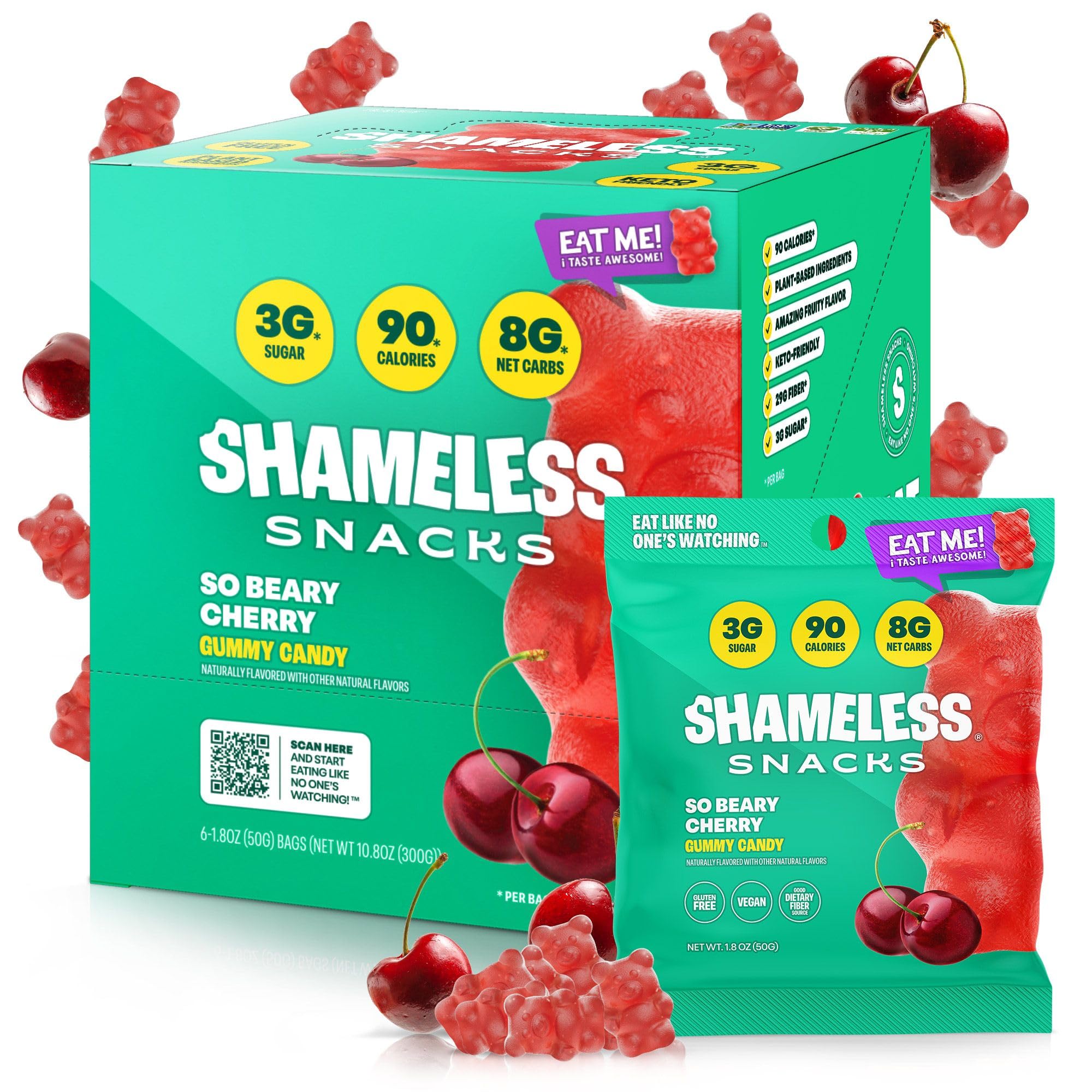 Healthy Low Calorie Keto Snacks - Sugar Free Gluten Free Gummy Candy (6 Pack So Beary Cherry) | Perfect for Weight Loss, Keto Diet & On-the-Go Snacking