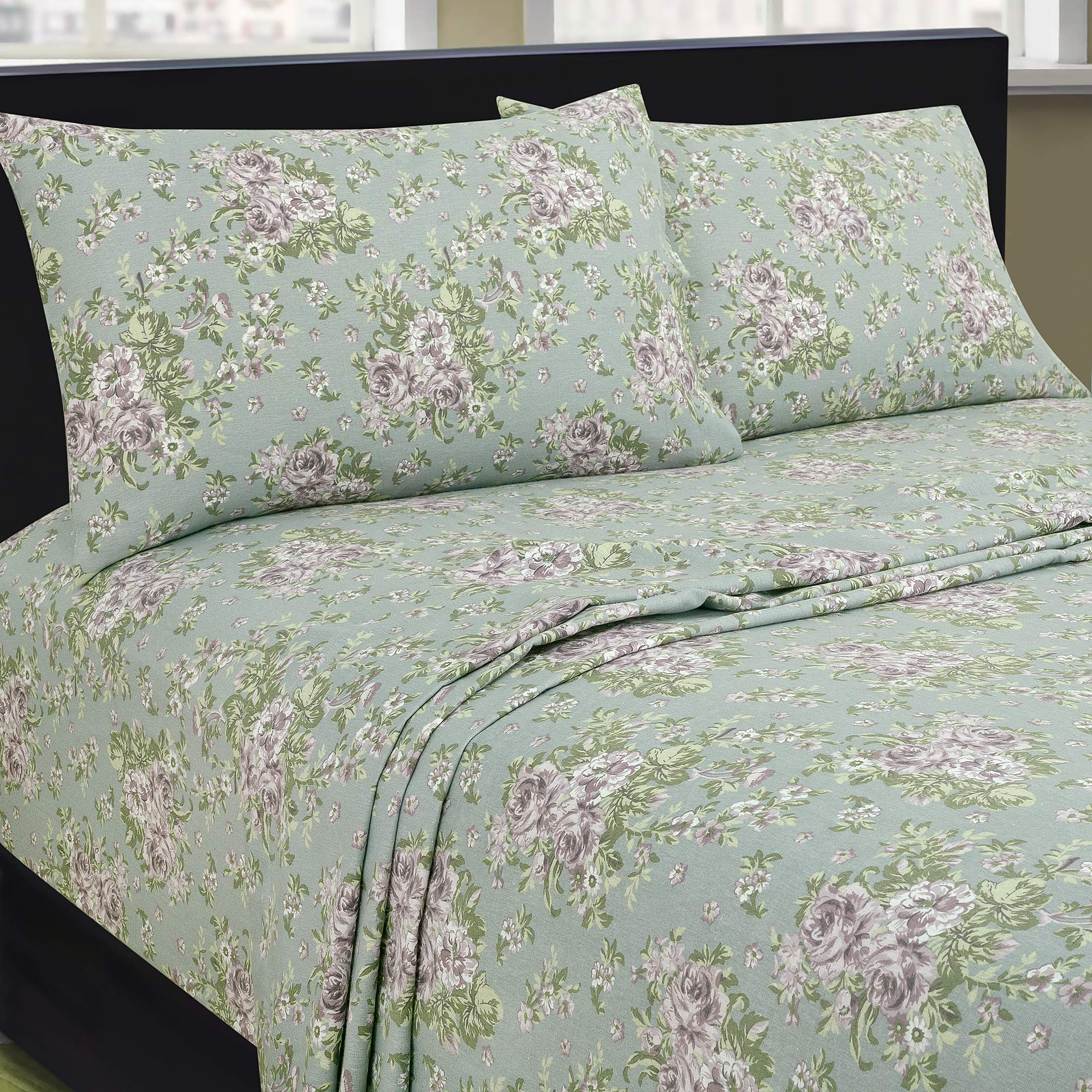 Bliss Casa 4-Piece 100% Cotton Flannel Sheet Set Queen Size - Ultra Soft & Warm Double Brushed Bedding with Deep Pockets - Breathable All-Season Comfort for Cozy Nights (Blossom) - Perfect for Winter Bedrooms & Guest Room Decor