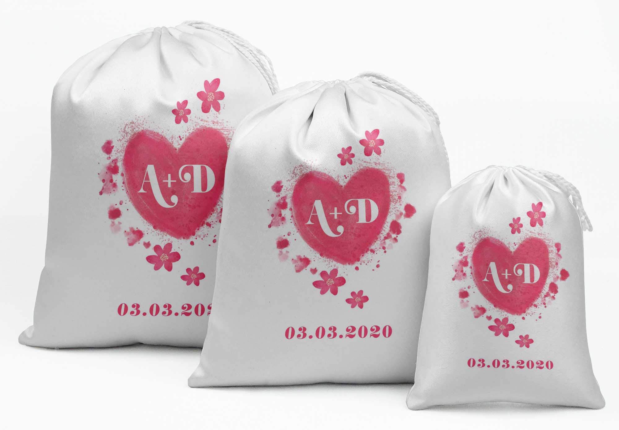 Custom Heart Wedding Favor Bags - 15pcs for Party Gifts & Souvenirs