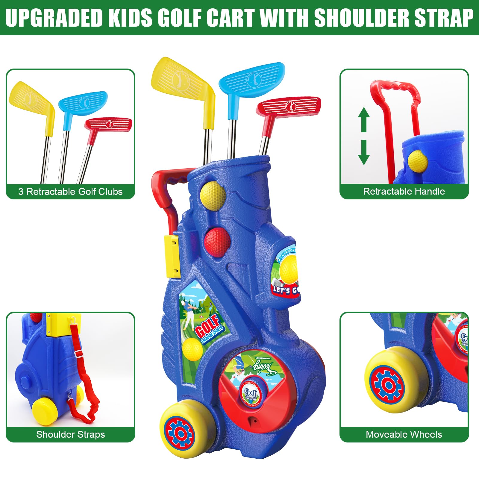 **Kids Golf Clubs Set for Toddlers Ages 3-7 - 2-in-1 Mini Golf Toy with Cart, Ball Launcher, 20 Balls, Putting Mat & Board - Indoor & Outdoor Sports Toys for Backyard, Playroom & Birthday Gifts**